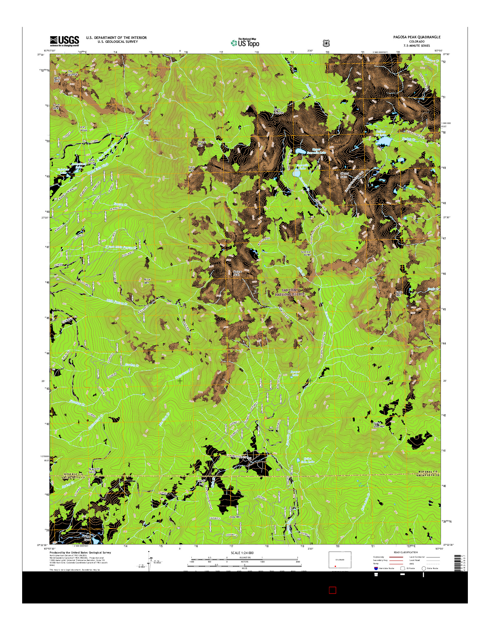 USGS US TOPO 7.5-MINUTE MAP FOR PAGOSA PEAK, CO 2016