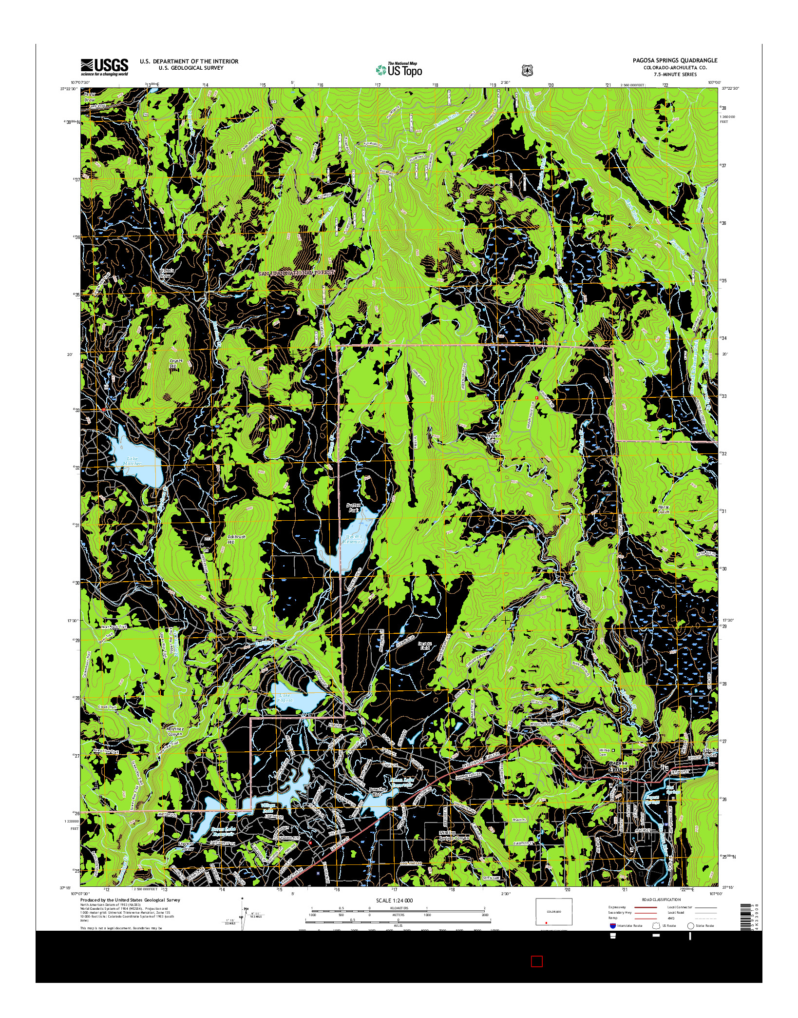 USGS US TOPO 7.5-MINUTE MAP FOR PAGOSA SPRINGS, CO 2016