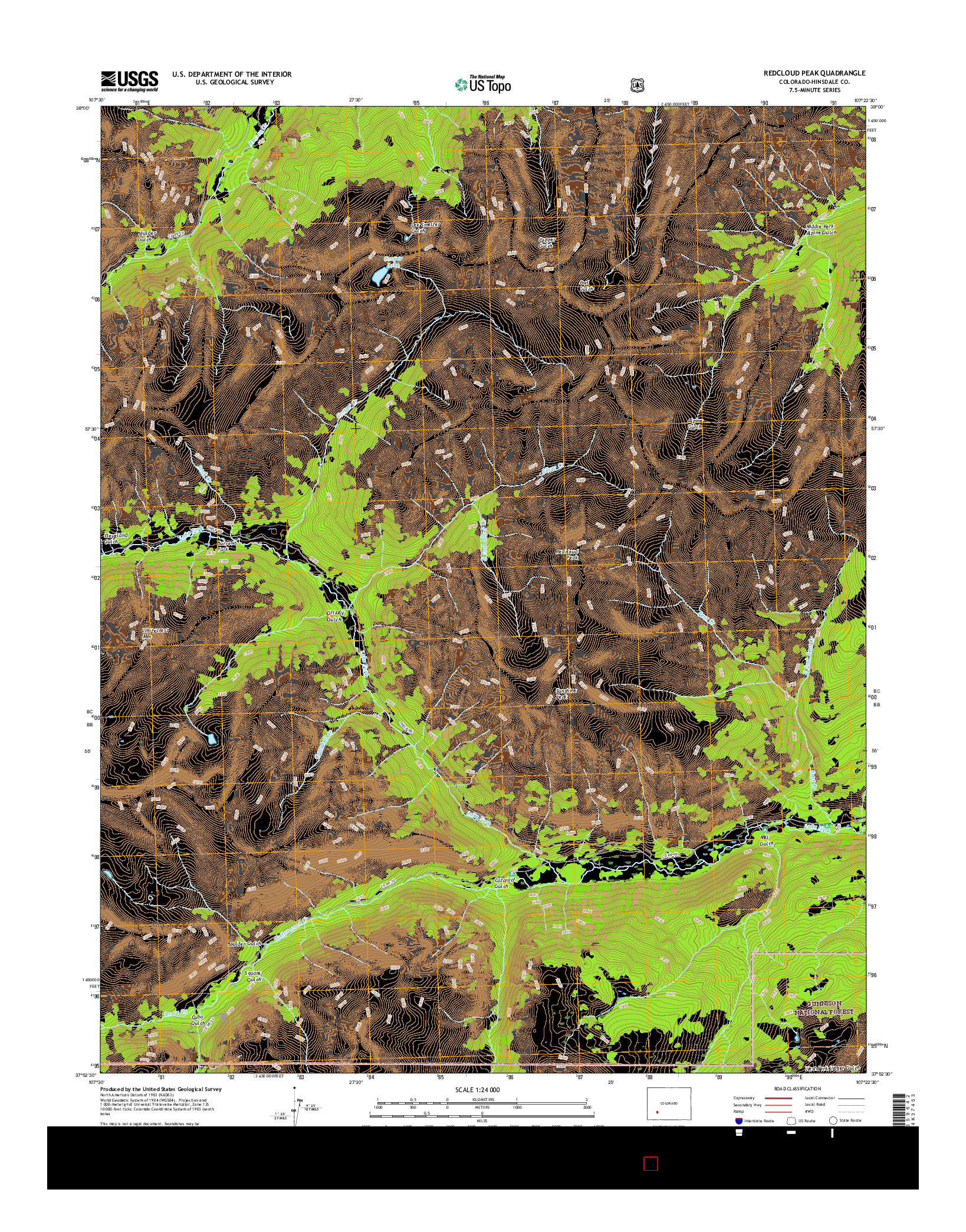 USGS US TOPO 7.5-MINUTE MAP FOR REDCLOUD PEAK, CO 2016