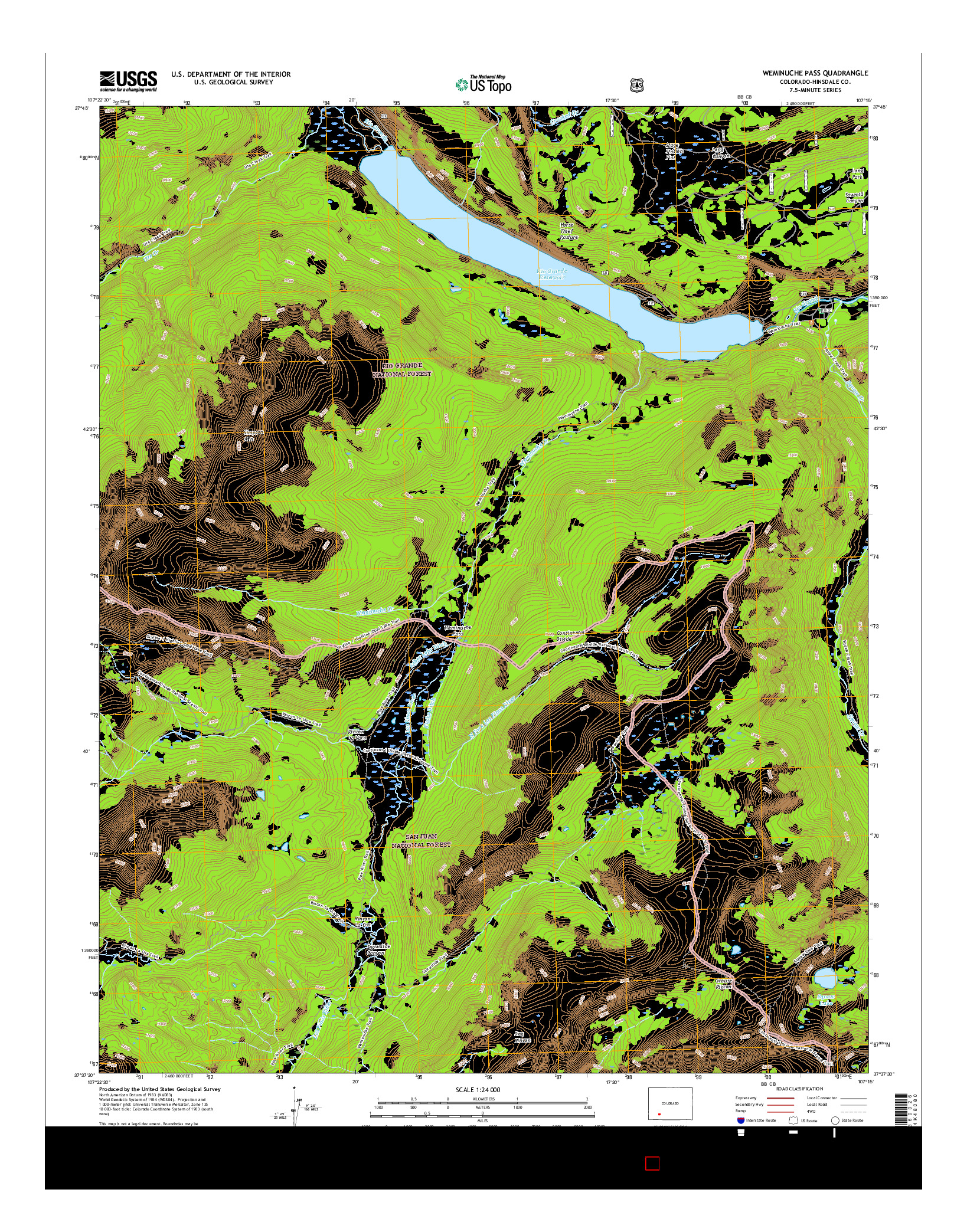 USGS US TOPO 7.5-MINUTE MAP FOR WEMINUCHE PASS, CO 2016