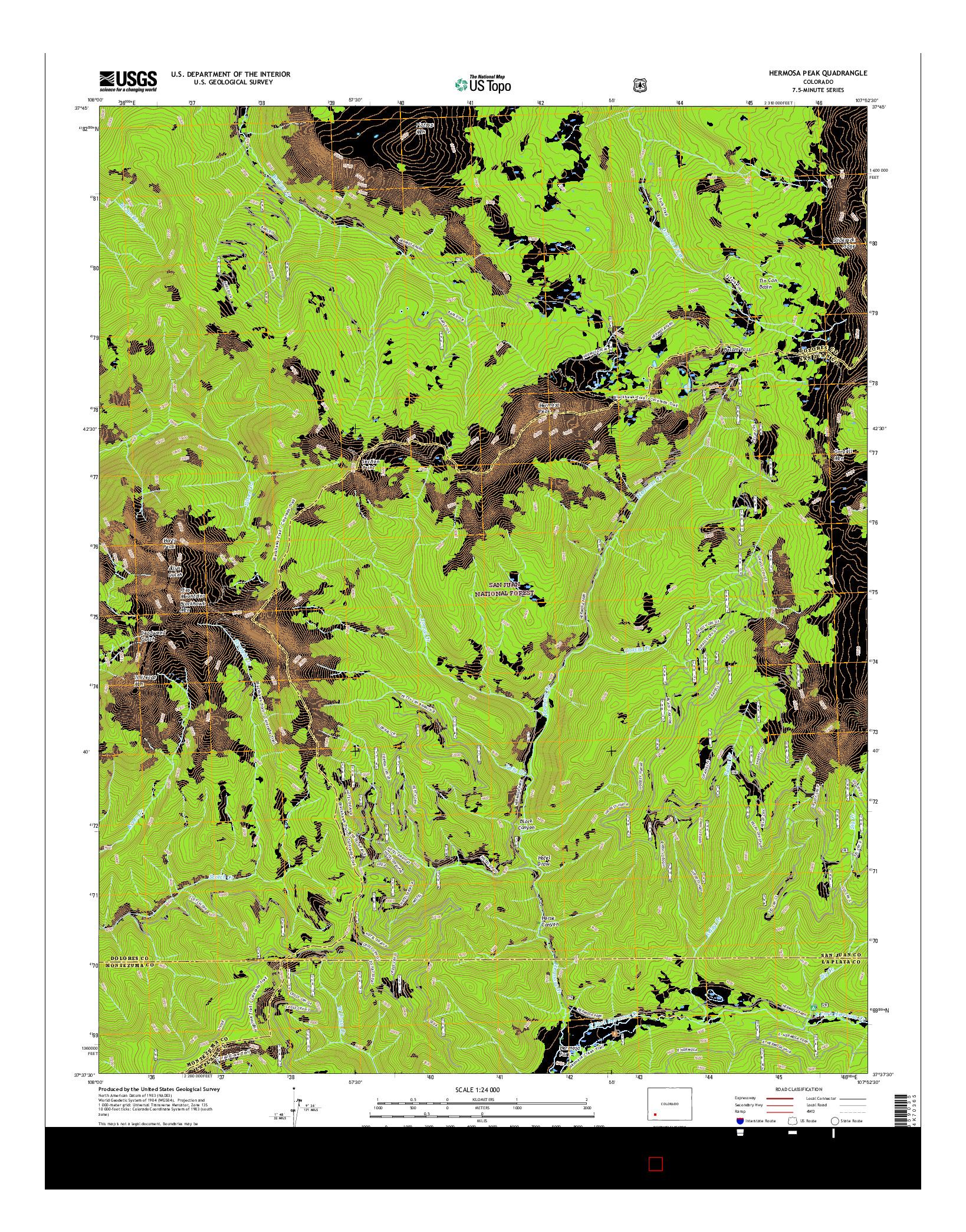 USGS US TOPO 7.5-MINUTE MAP FOR HERMOSA PEAK, CO 2016