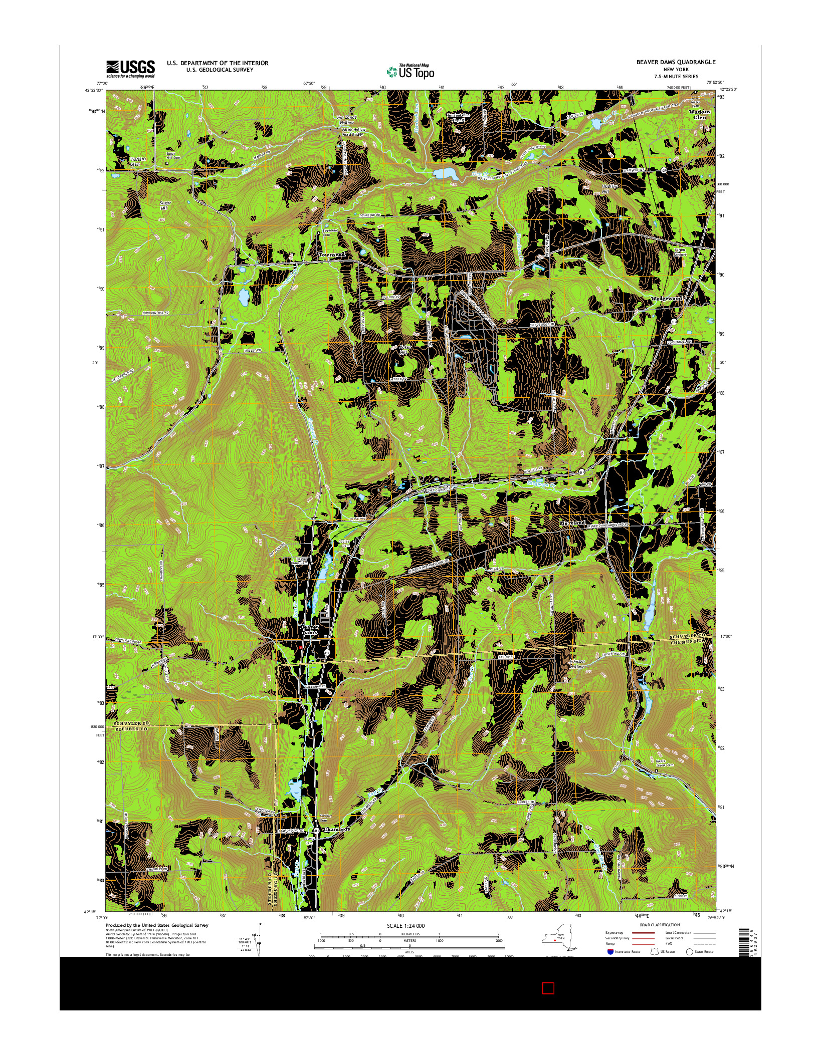 USGS US TOPO 7.5-MINUTE MAP FOR BEAVER DAMS, NY 2016