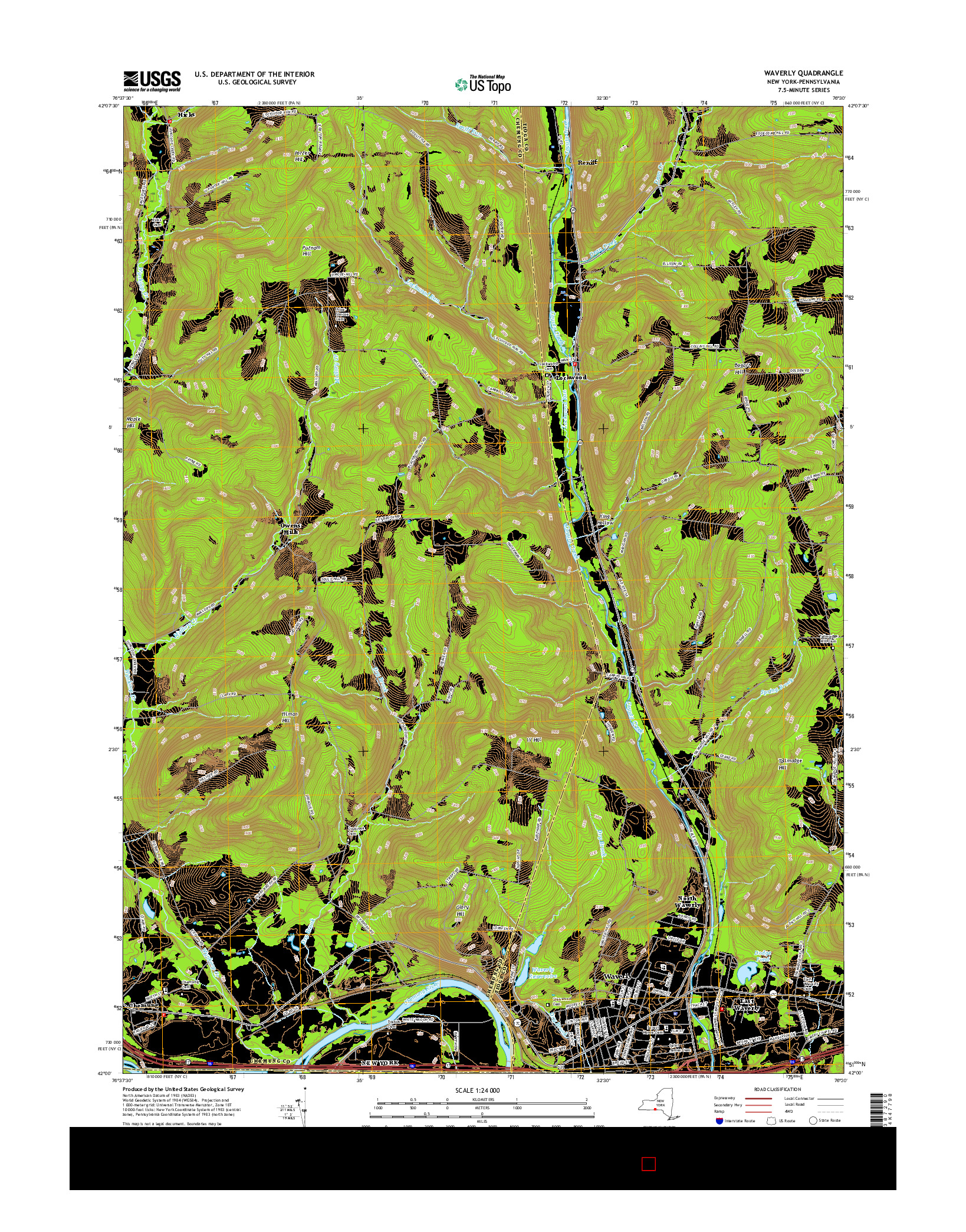 USGS US TOPO 7.5-MINUTE MAP FOR WAVERLY, NY-PA 2016