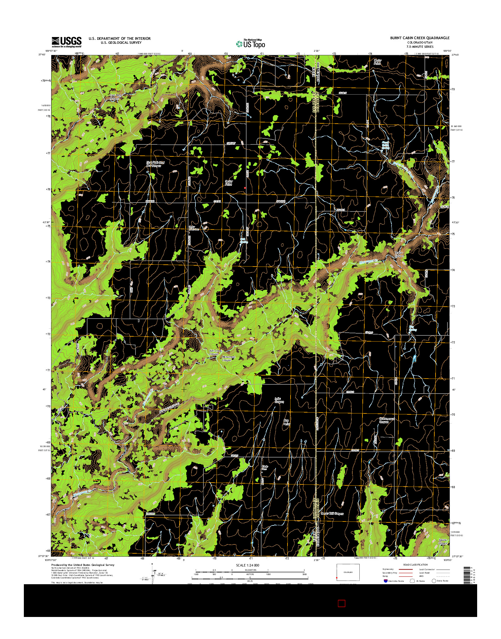 USGS US TOPO 7.5-MINUTE MAP FOR BURNT CABIN CREEK, CO-UT 2016