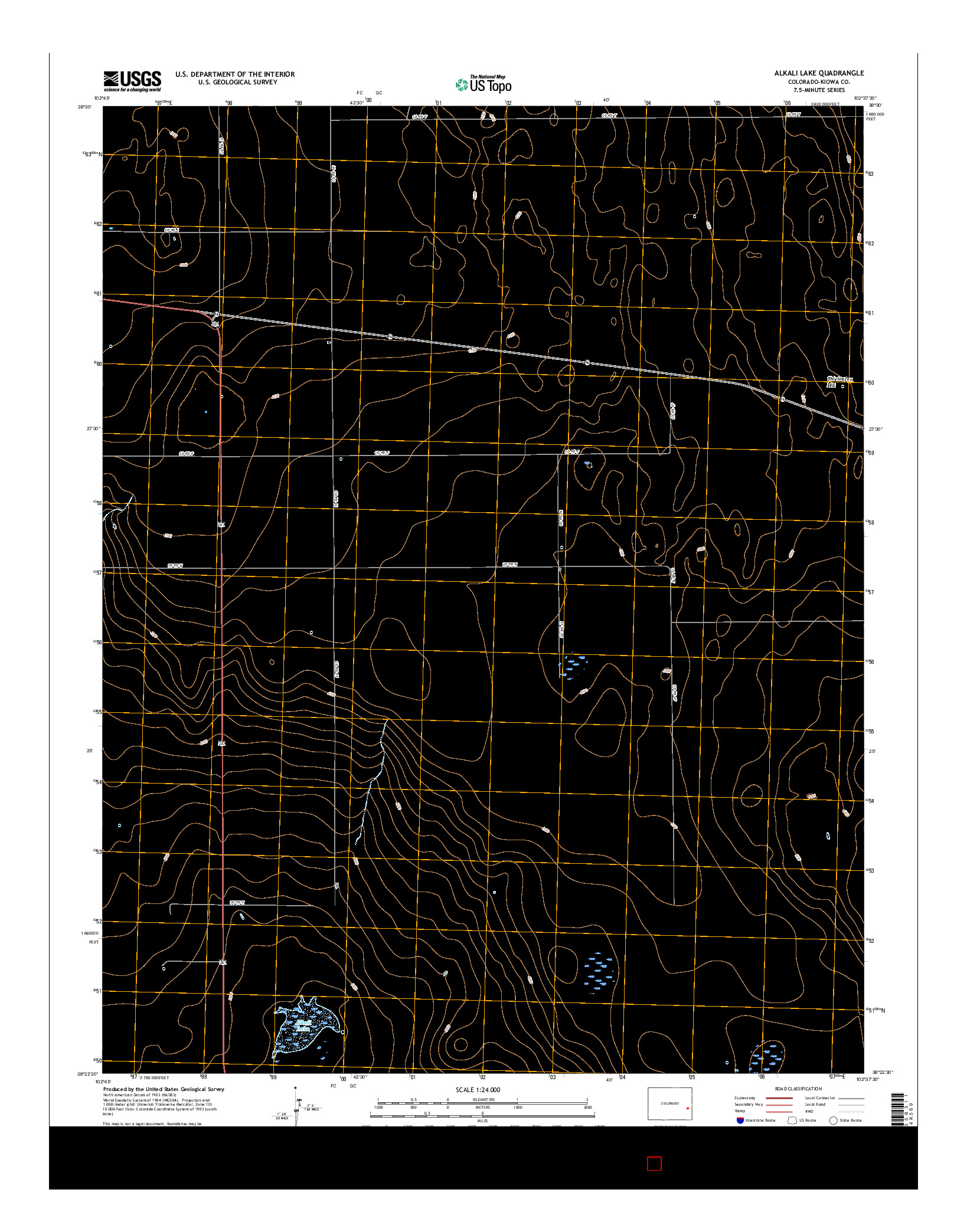 USGS US TOPO 7.5-MINUTE MAP FOR ALKALI LAKE, CO 2016