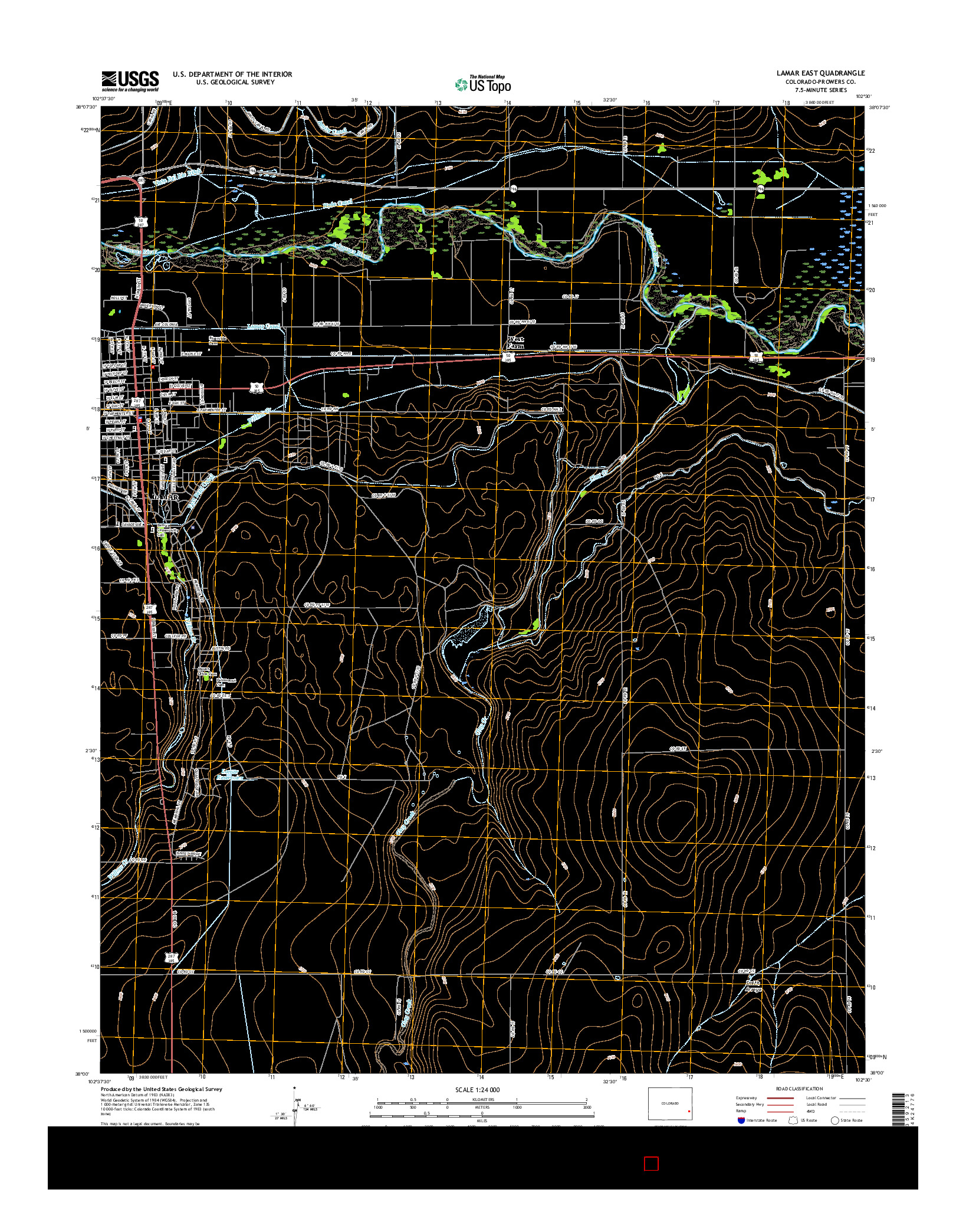 USGS US TOPO 7.5-MINUTE MAP FOR LAMAR EAST, CO 2016
