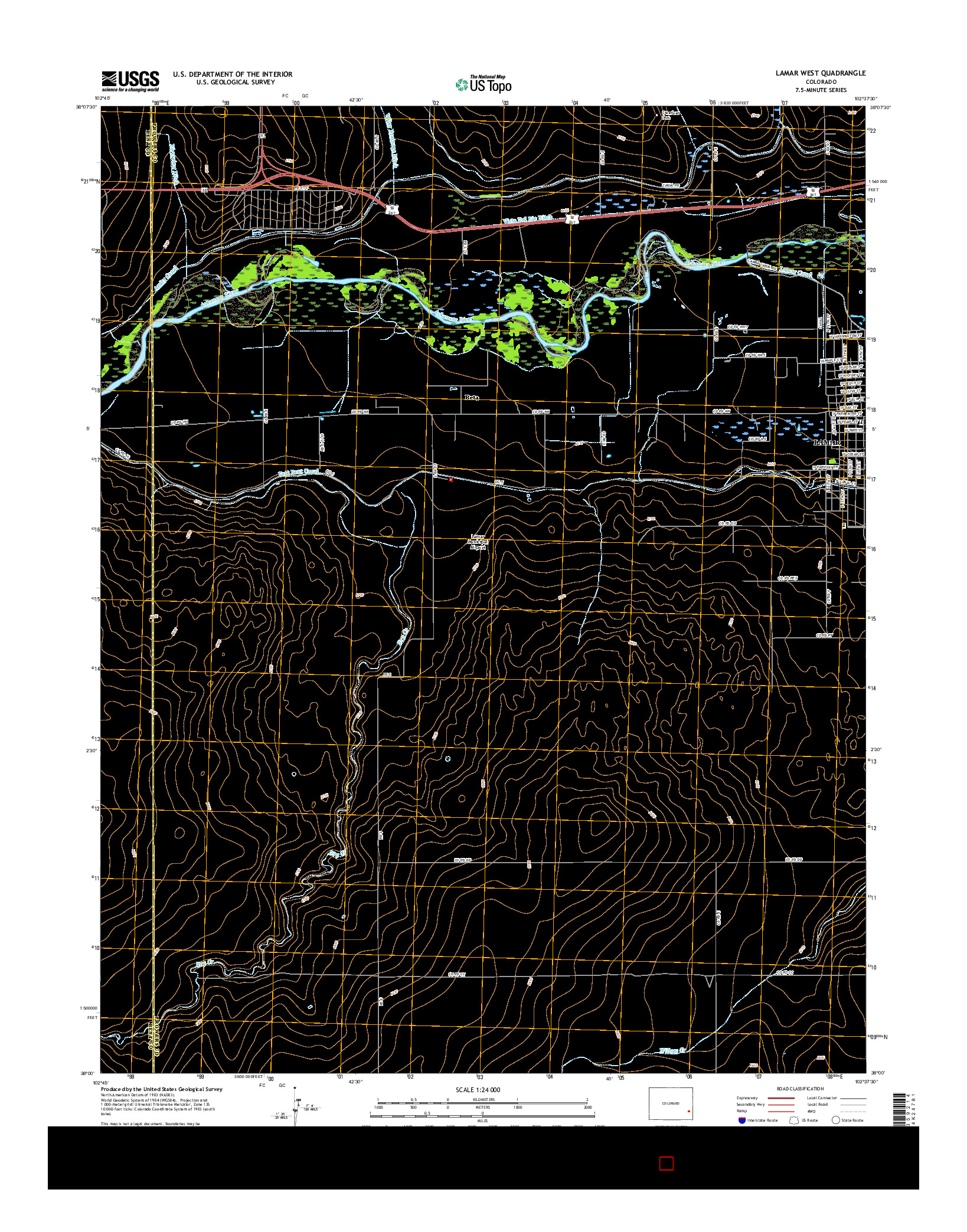 USGS US TOPO 7.5-MINUTE MAP FOR LAMAR WEST, CO 2016
