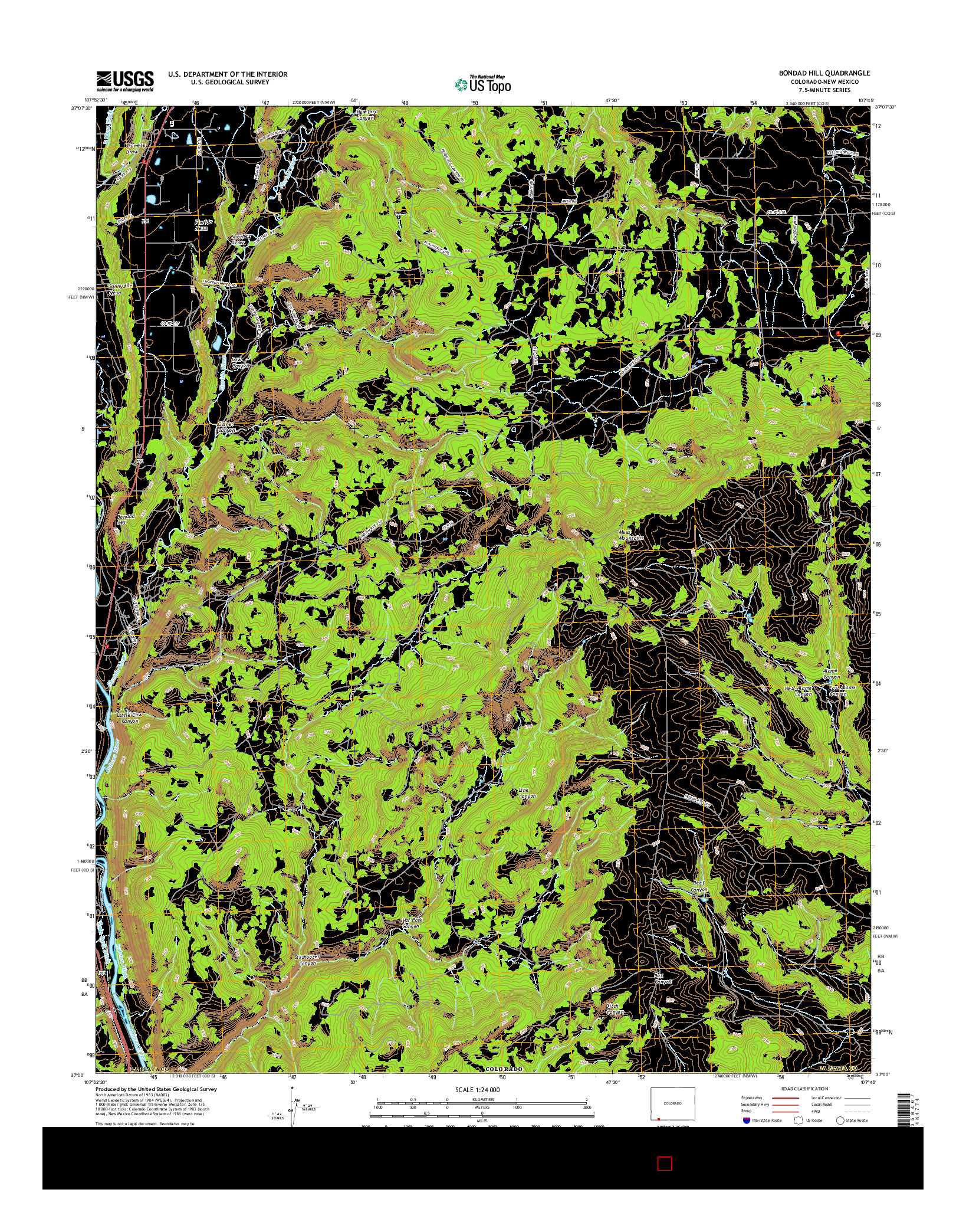 USGS US TOPO 7.5-MINUTE MAP FOR BONDAD HILL, CO-NM 2016