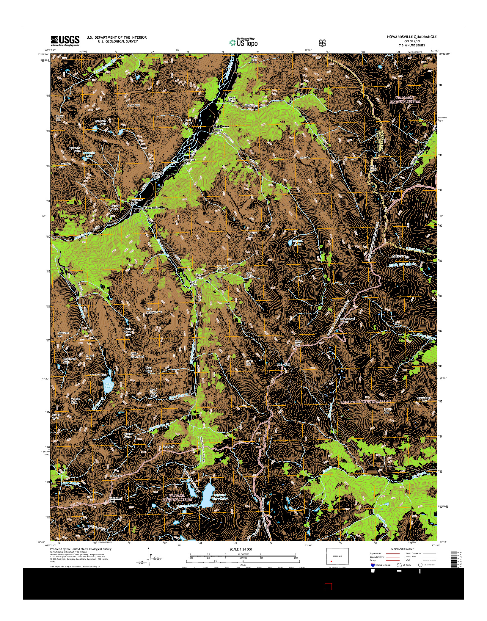 USGS US TOPO 7.5-MINUTE MAP FOR HOWARDSVILLE, CO 2016