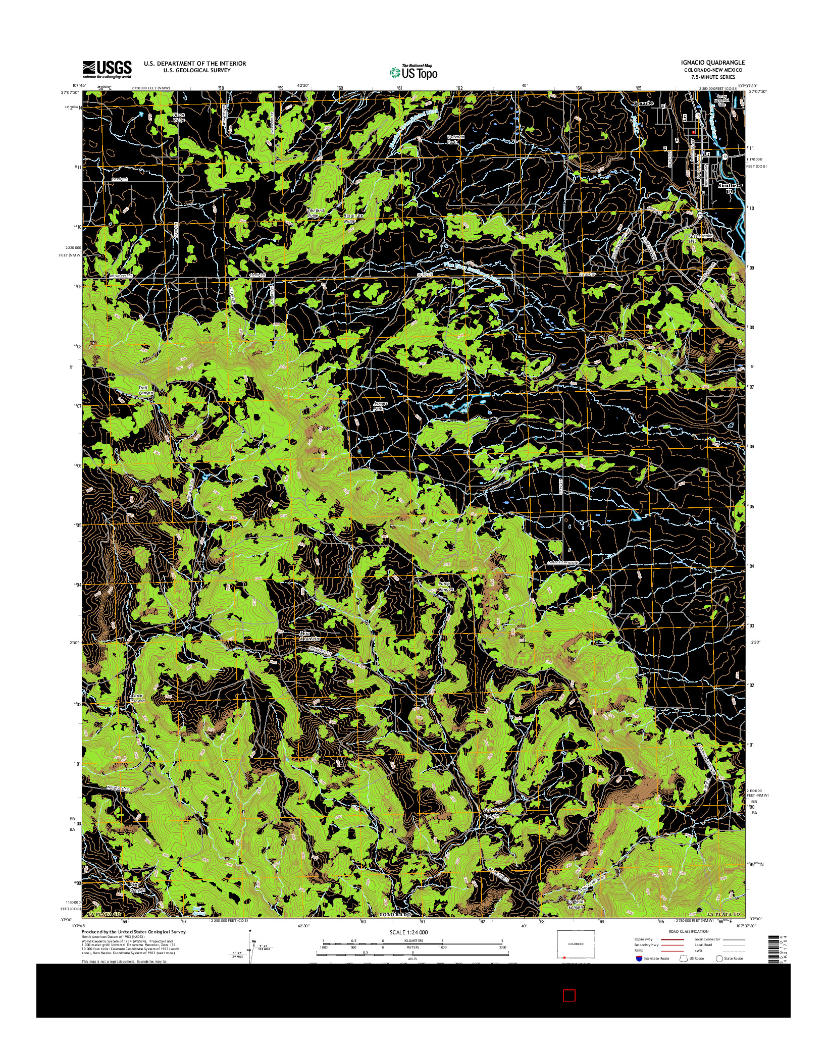 USGS US TOPO 7.5-MINUTE MAP FOR IGNACIO, CO-NM 2016