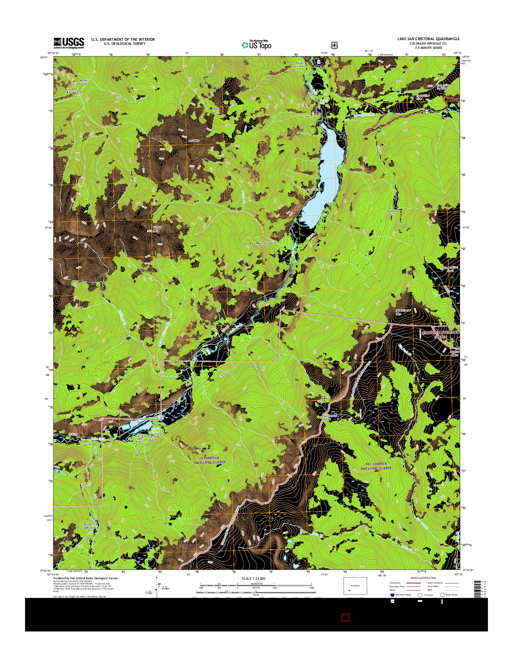 USGS US TOPO 7.5-MINUTE MAP FOR LAKE SAN CRISTOBAL, CO 2016