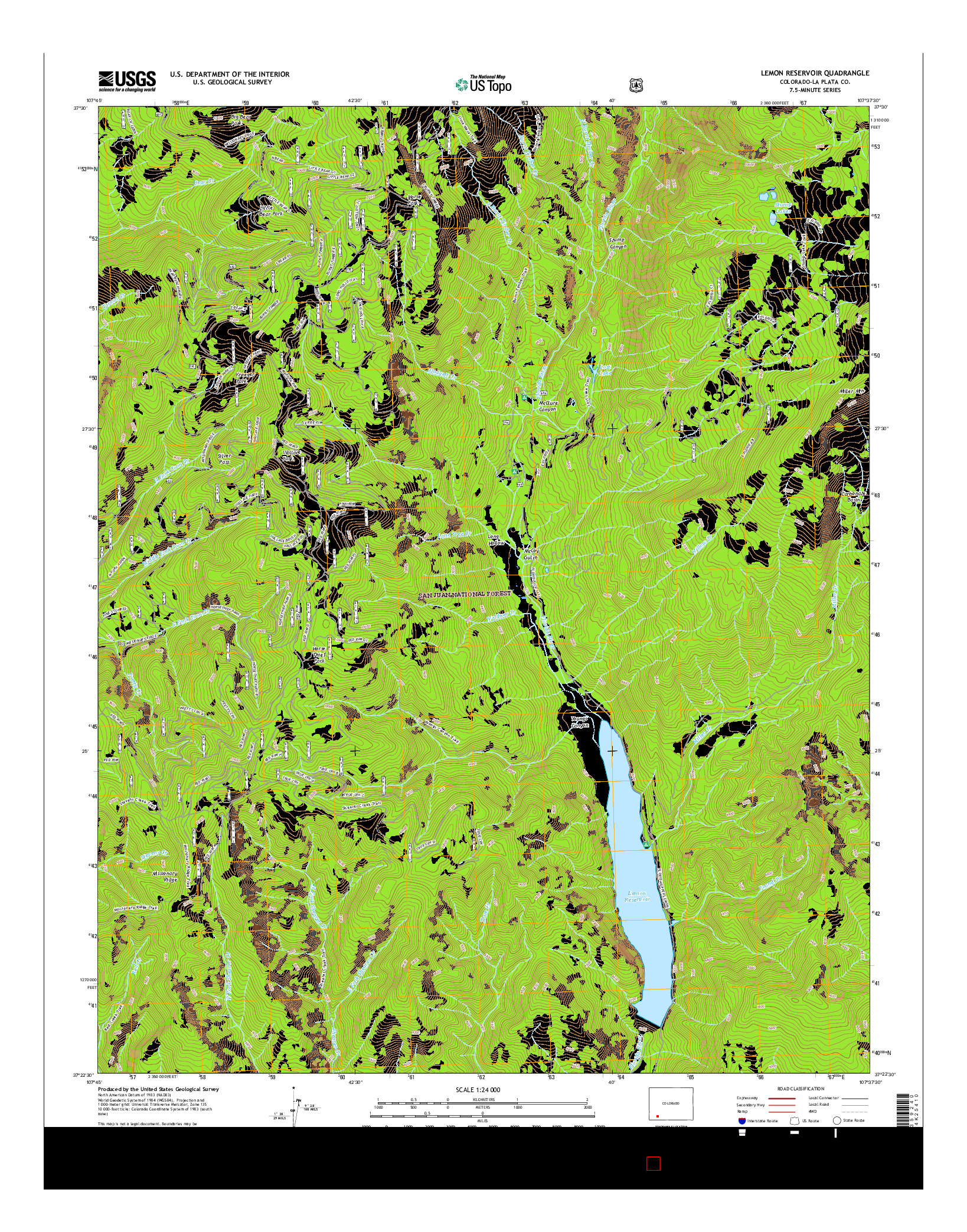 USGS US TOPO 7.5-MINUTE MAP FOR LEMON RESERVOIR, CO 2016