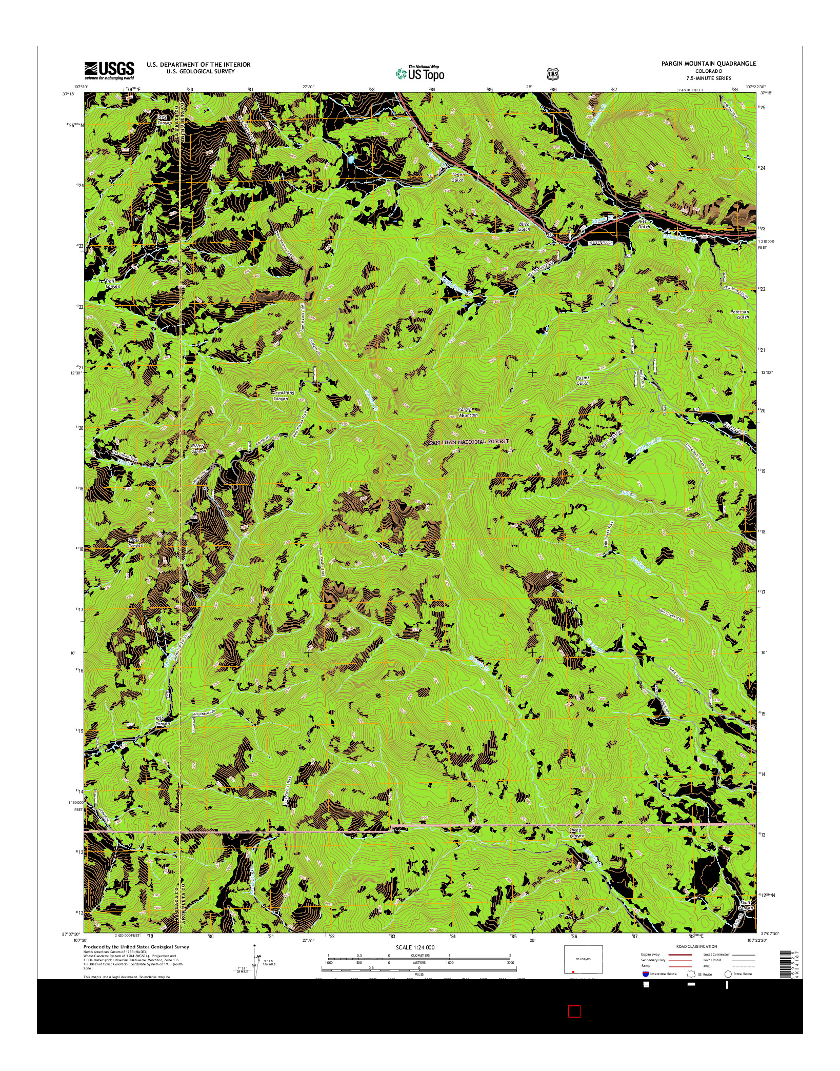 USGS US TOPO 7.5-MINUTE MAP FOR PARGIN MOUNTAIN, CO 2016