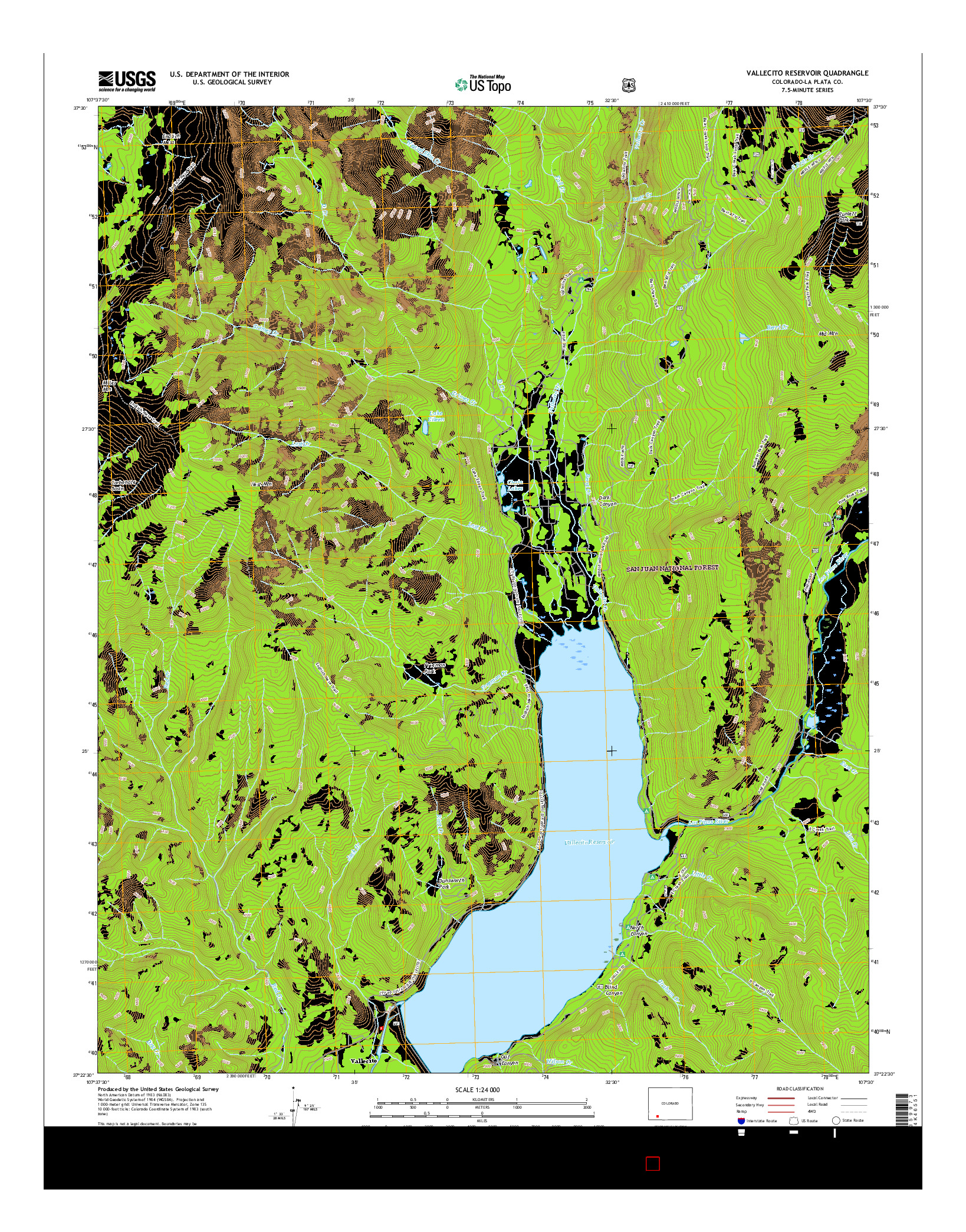 USGS US TOPO 7.5-MINUTE MAP FOR VALLECITO RESERVOIR, CO 2016