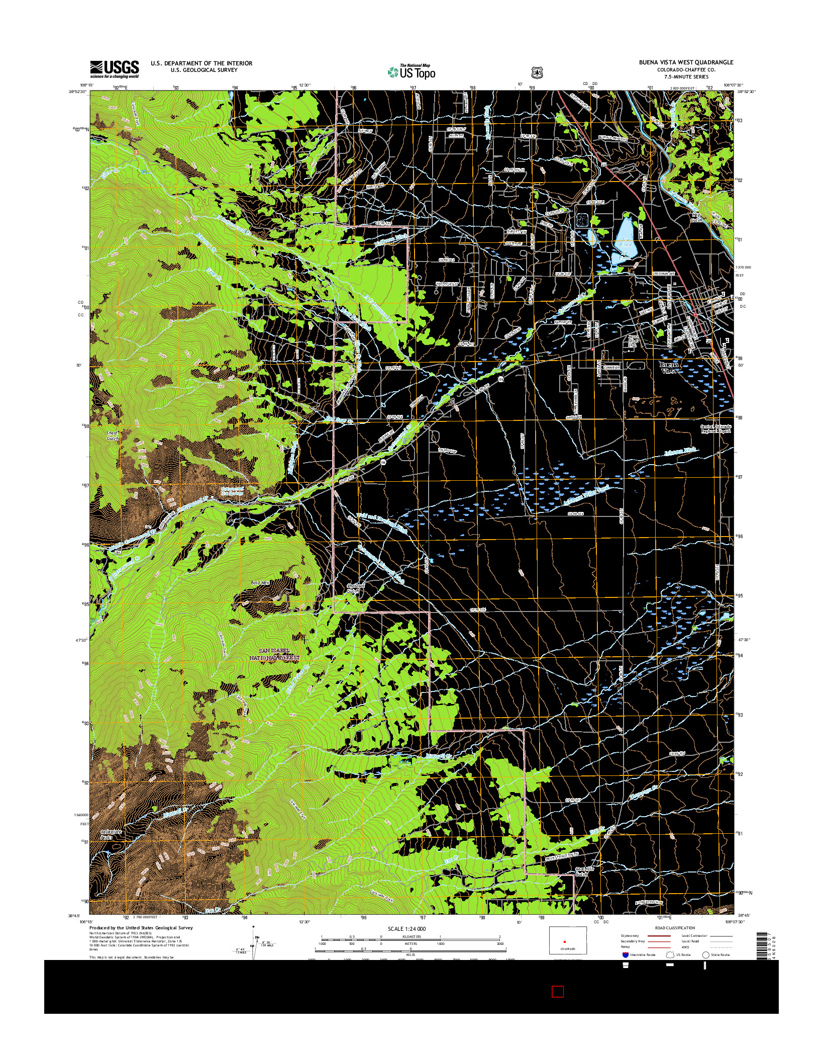 USGS US TOPO 7.5-MINUTE MAP FOR BUENA VISTA WEST, CO 2016