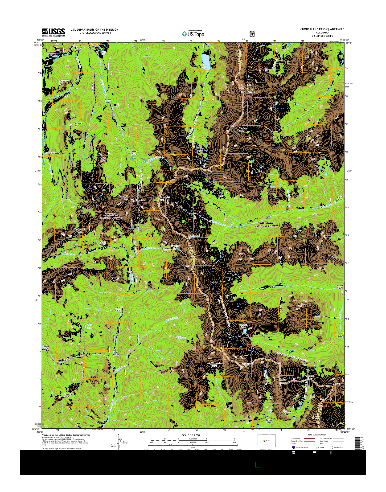 USGS US TOPO 7.5-MINUTE MAP FOR CUMBERLAND PASS, CO 2016
