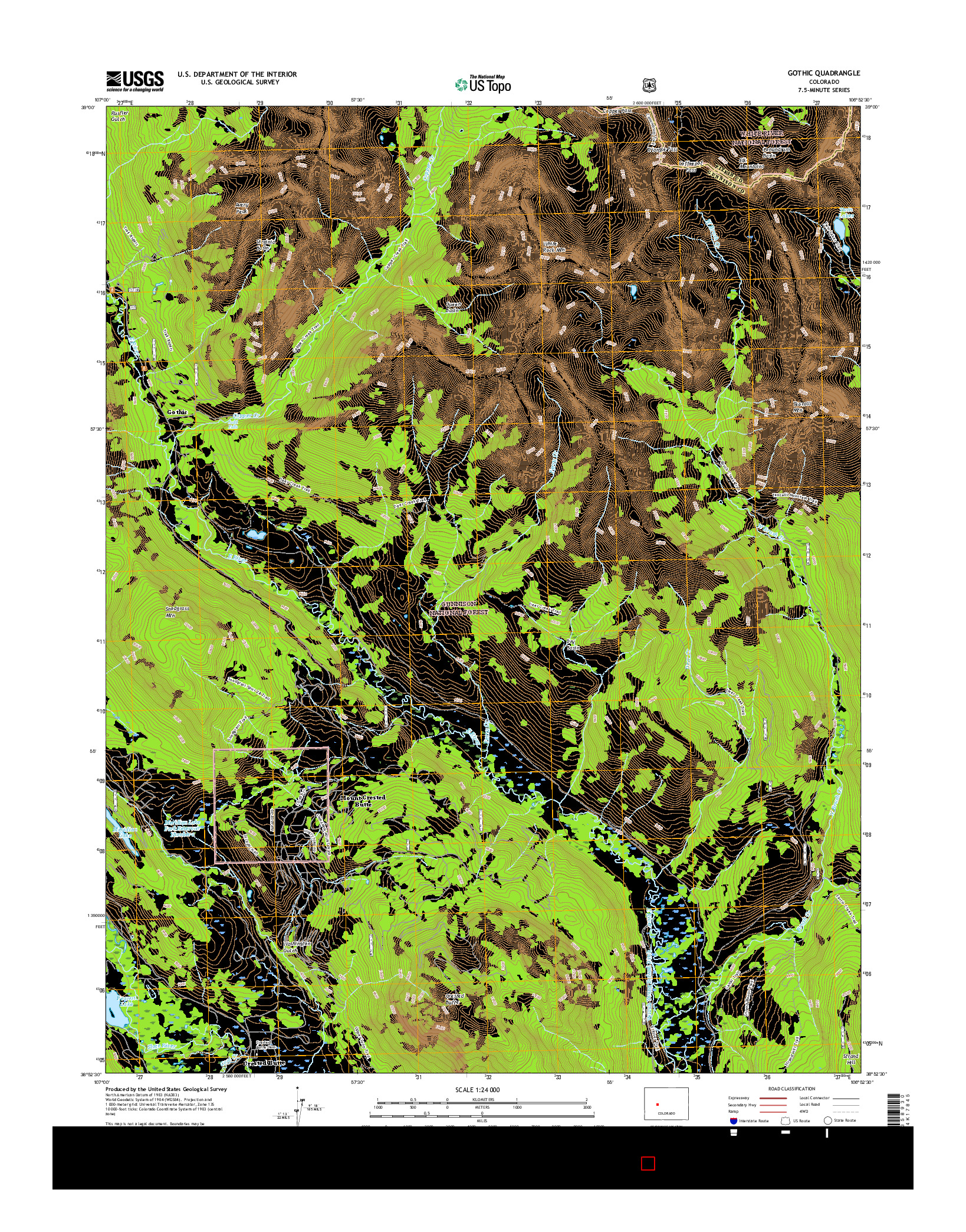 USGS US TOPO 7.5-MINUTE MAP FOR GOTHIC, CO 2016