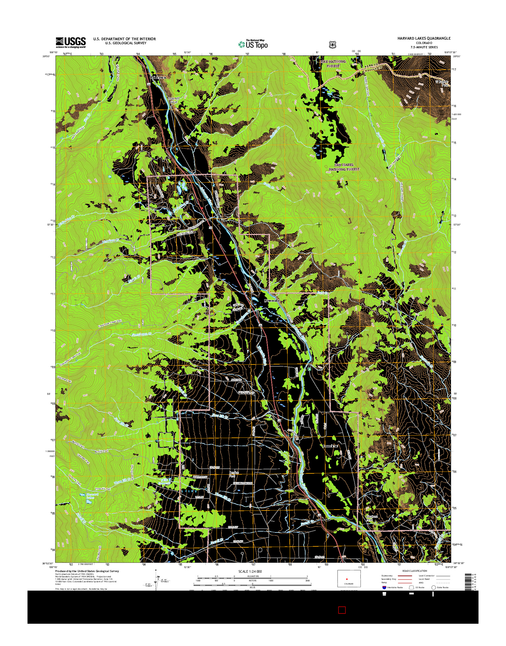 USGS US TOPO 7.5-MINUTE MAP FOR HARVARD LAKES, CO 2016