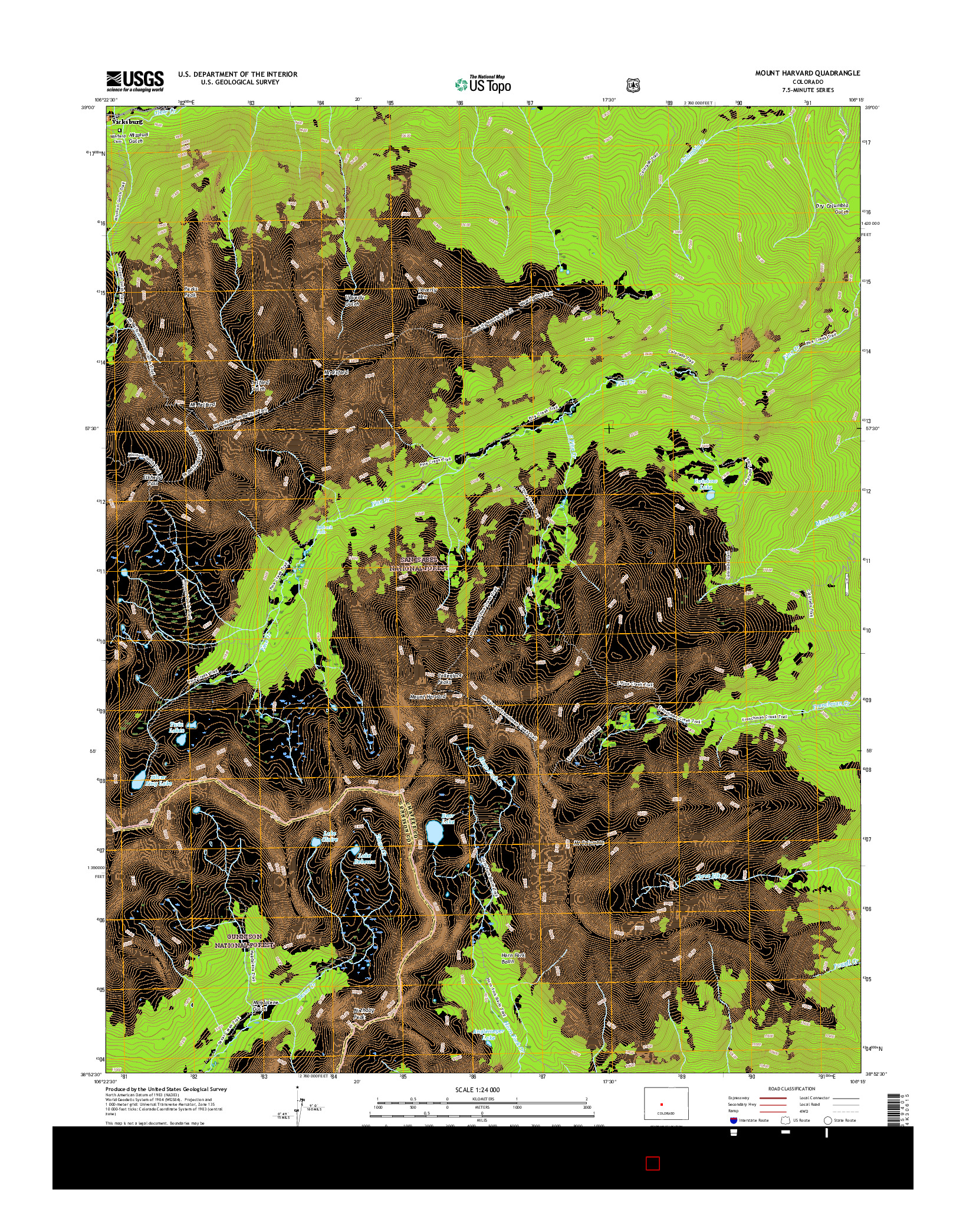 USGS US TOPO 7.5-MINUTE MAP FOR MOUNT HARVARD, CO 2016