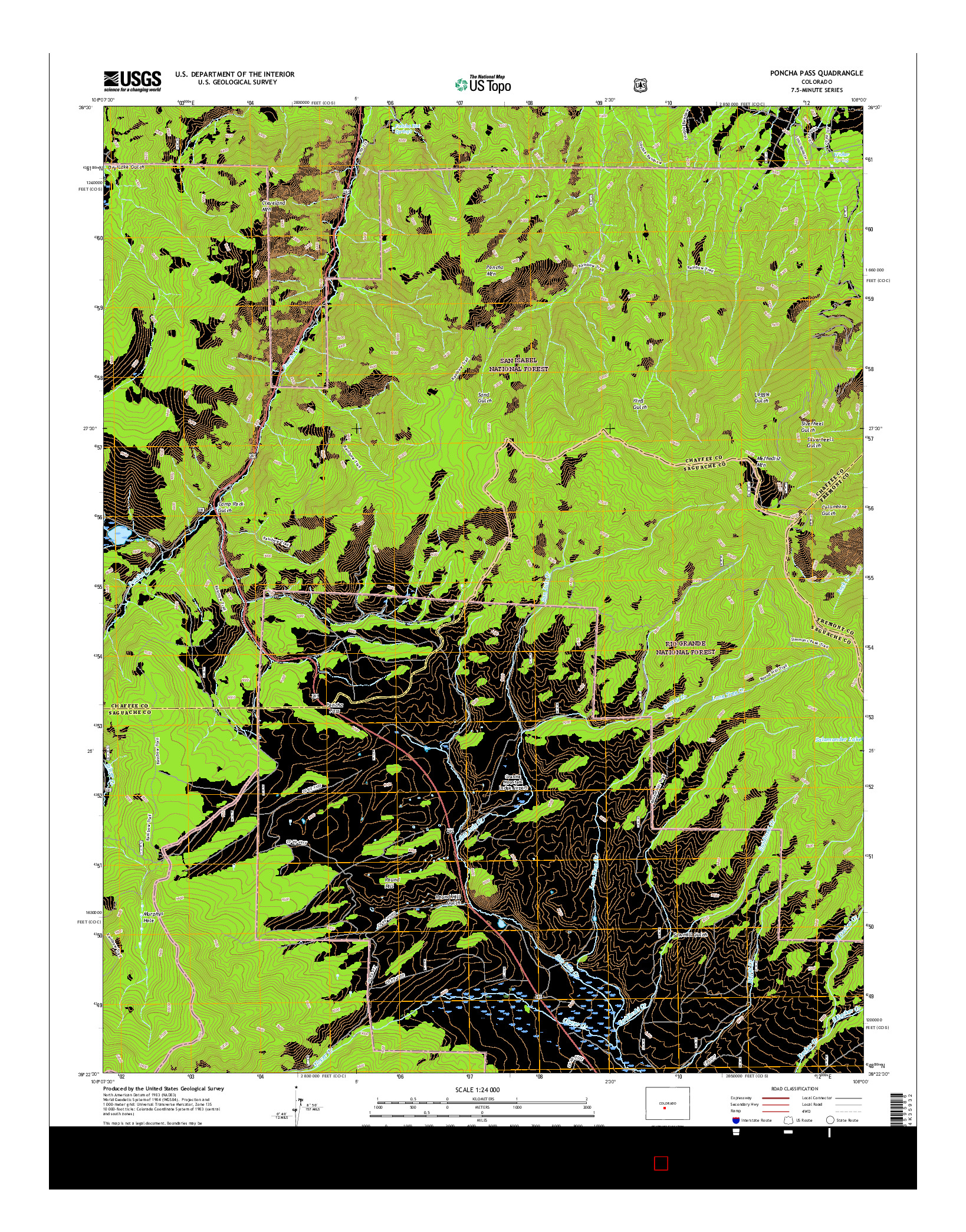 USGS US TOPO 7.5-MINUTE MAP FOR PONCHA PASS, CO 2016