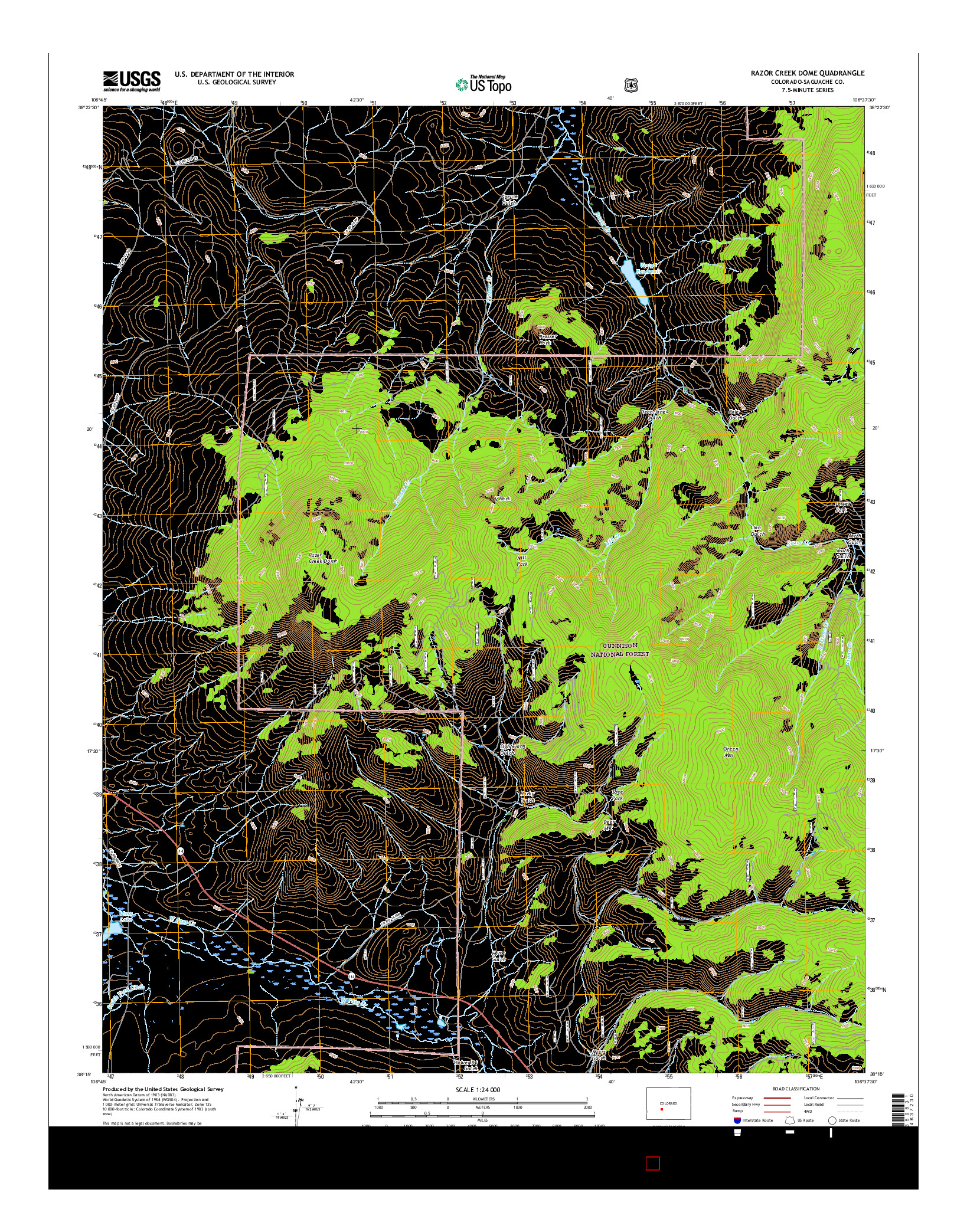USGS US TOPO 7.5-MINUTE MAP FOR RAZOR CREEK DOME, CO 2016