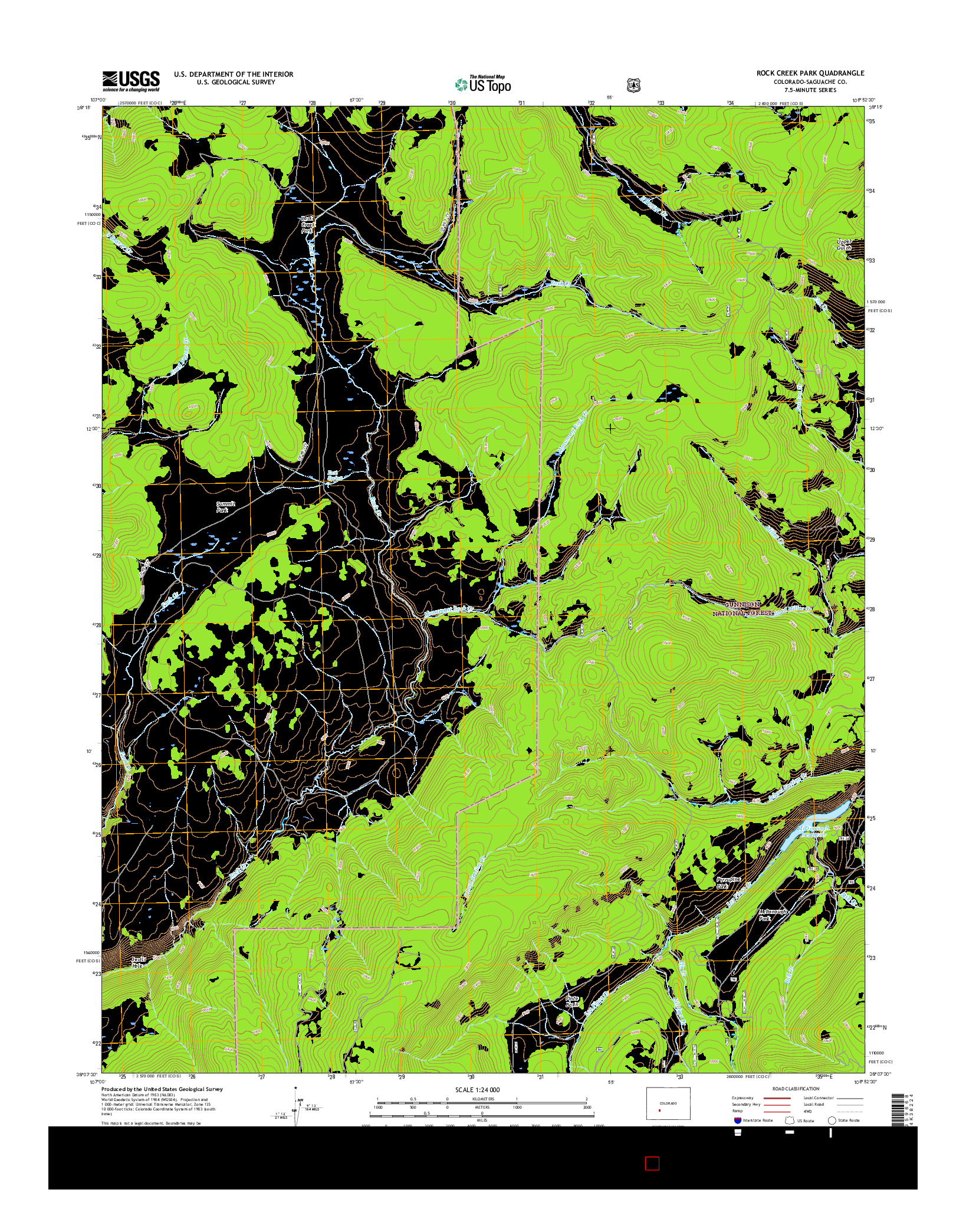 USGS US TOPO 7.5-MINUTE MAP FOR ROCK CREEK PARK, CO 2016