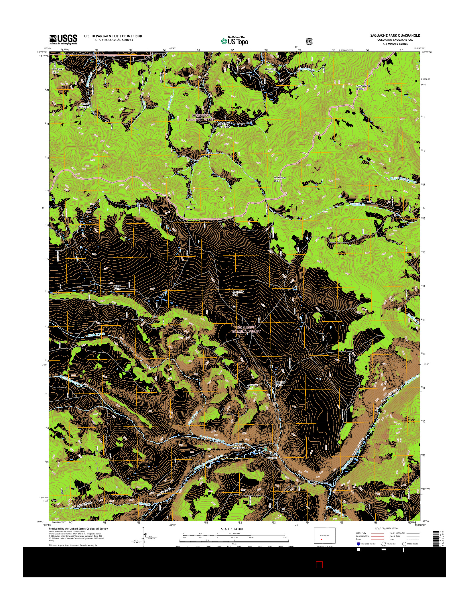 USGS US TOPO 7.5-MINUTE MAP FOR SAGUACHE PARK, CO 2016