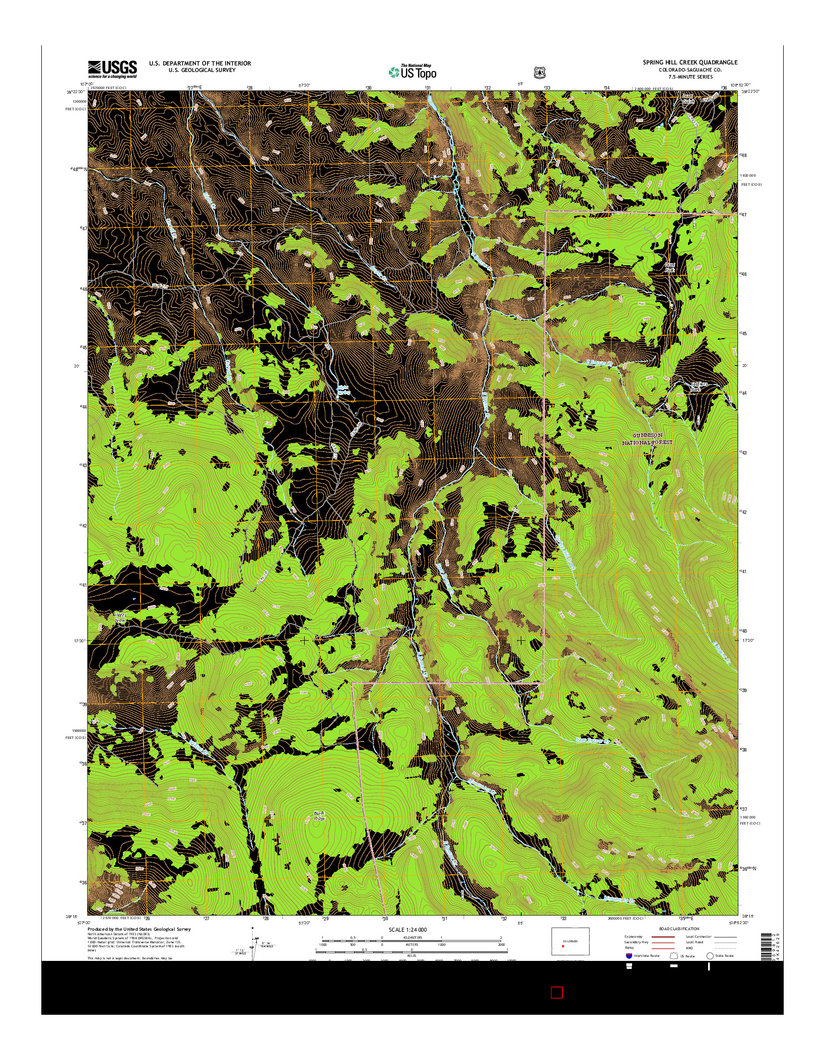 USGS US TOPO 7.5-MINUTE MAP FOR SPRING HILL CREEK, CO 2016