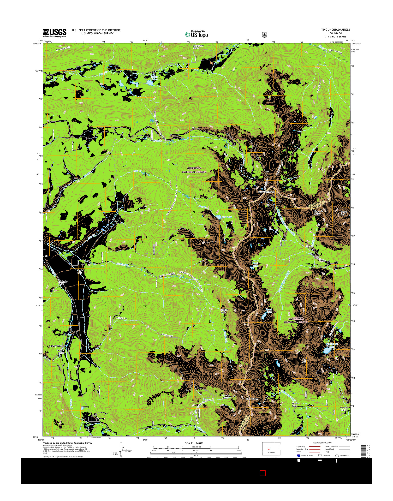 USGS US TOPO 7.5-MINUTE MAP FOR TINCUP, CO 2016