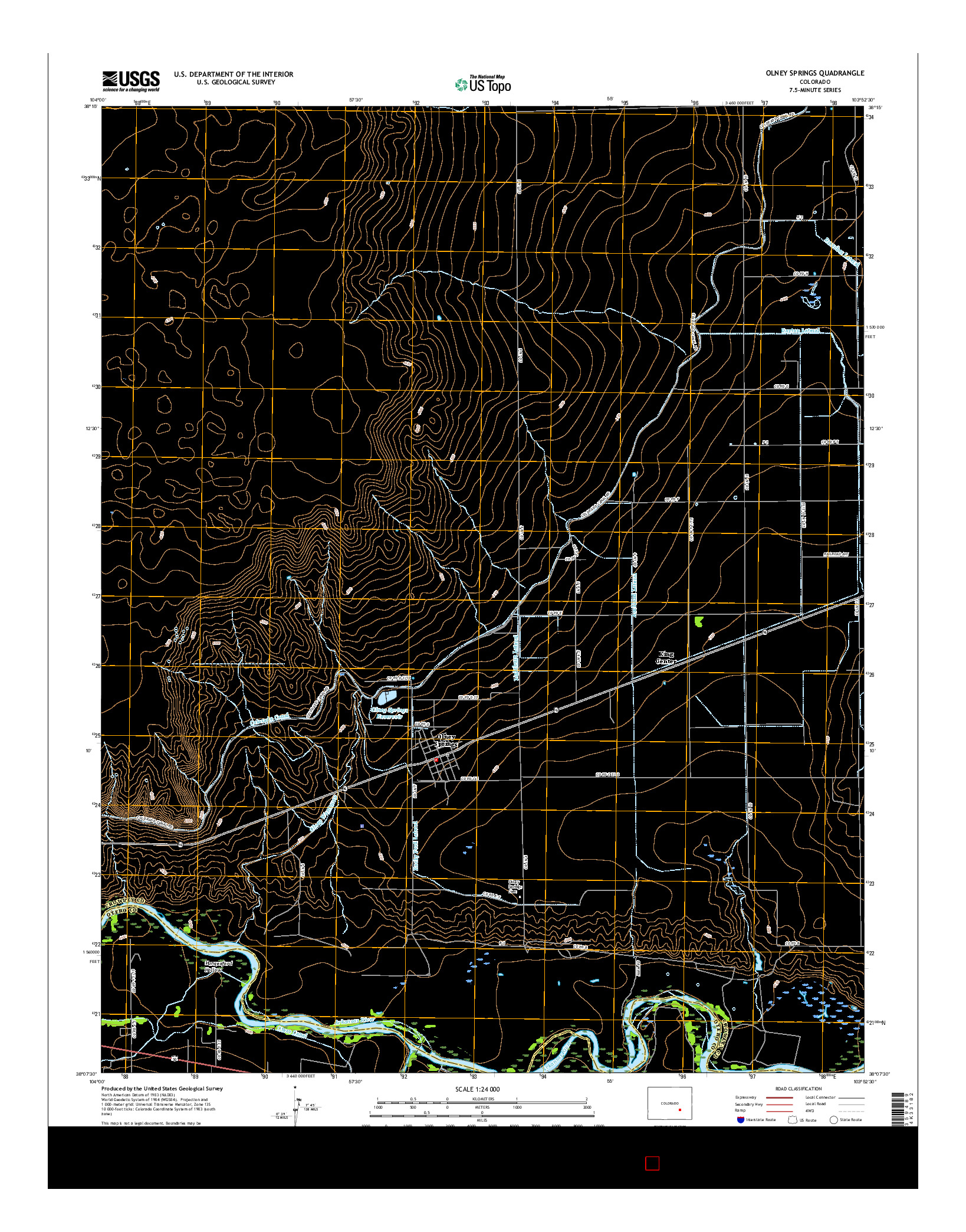 USGS US TOPO 7.5-MINUTE MAP FOR OLNEY SPRINGS, CO 2016