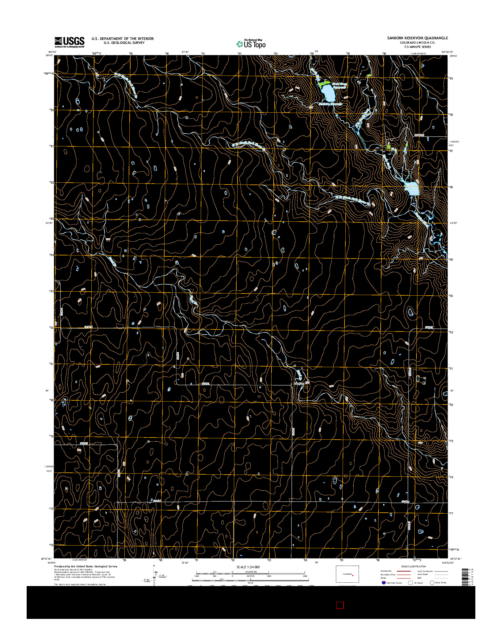 USGS US TOPO 7.5-MINUTE MAP FOR SANBORN RESERVOIR, CO 2016
