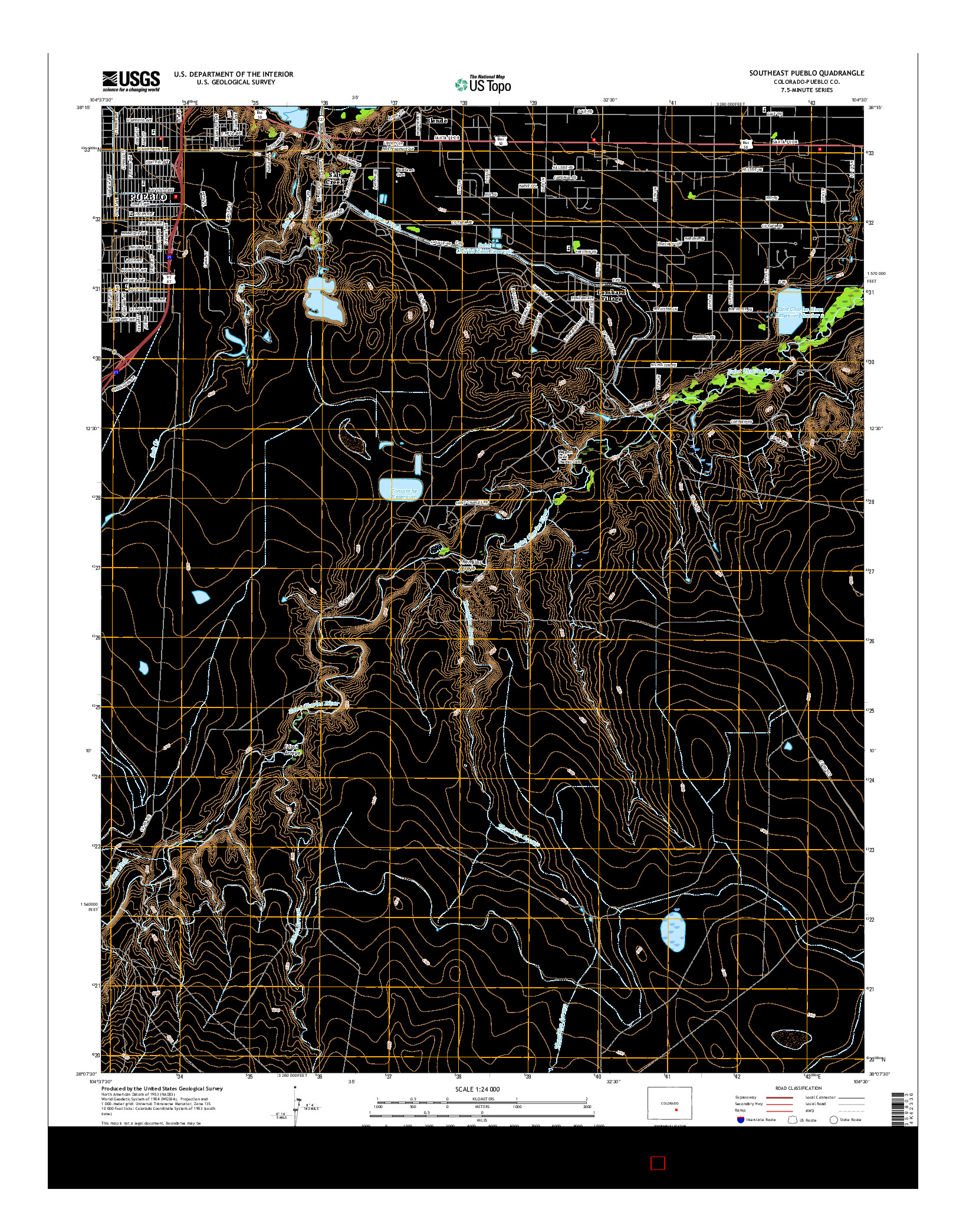 USGS US TOPO 7.5-MINUTE MAP FOR SOUTHEAST PUEBLO, CO 2016