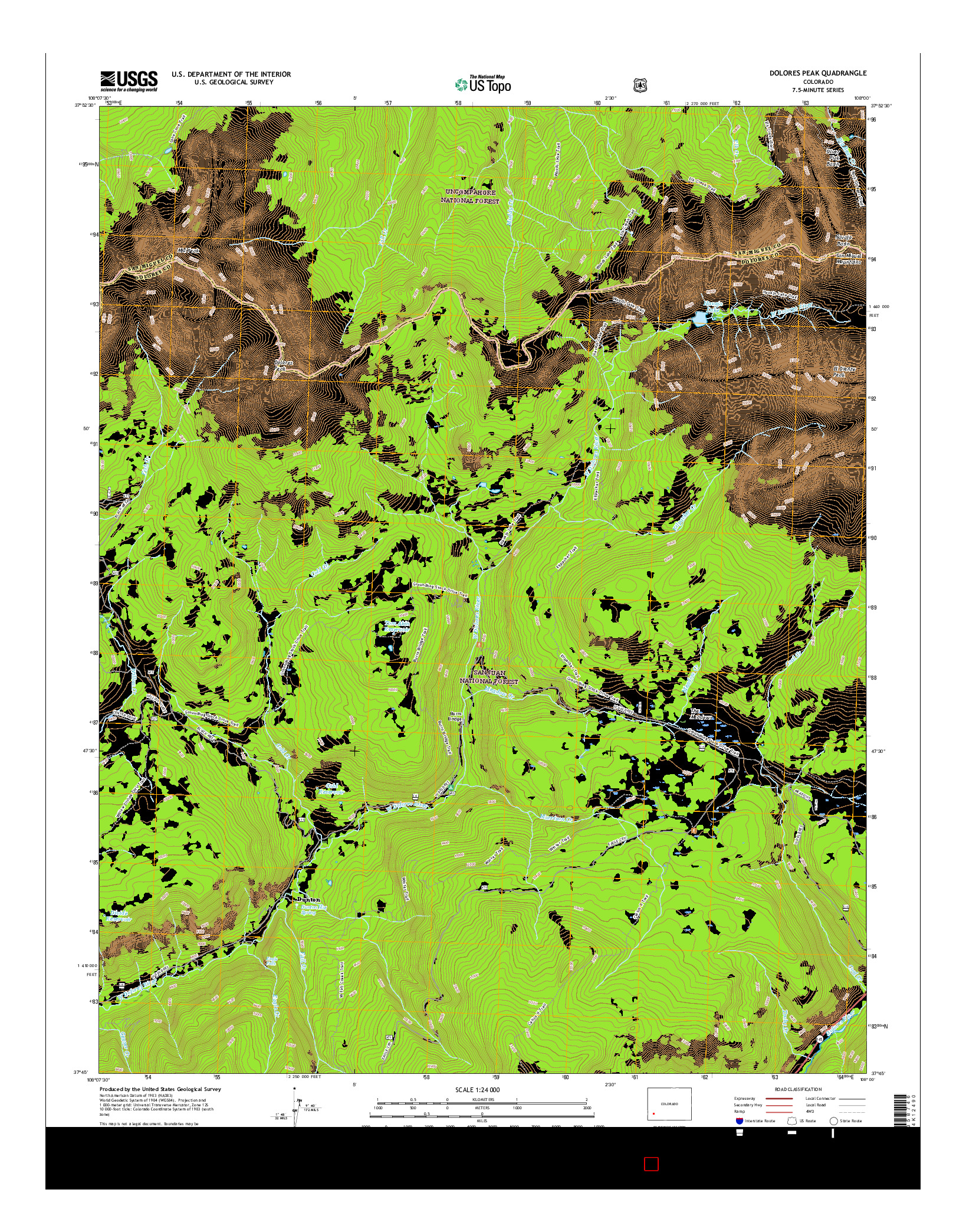 USGS US TOPO 7.5-MINUTE MAP FOR DOLORES PEAK, CO 2016