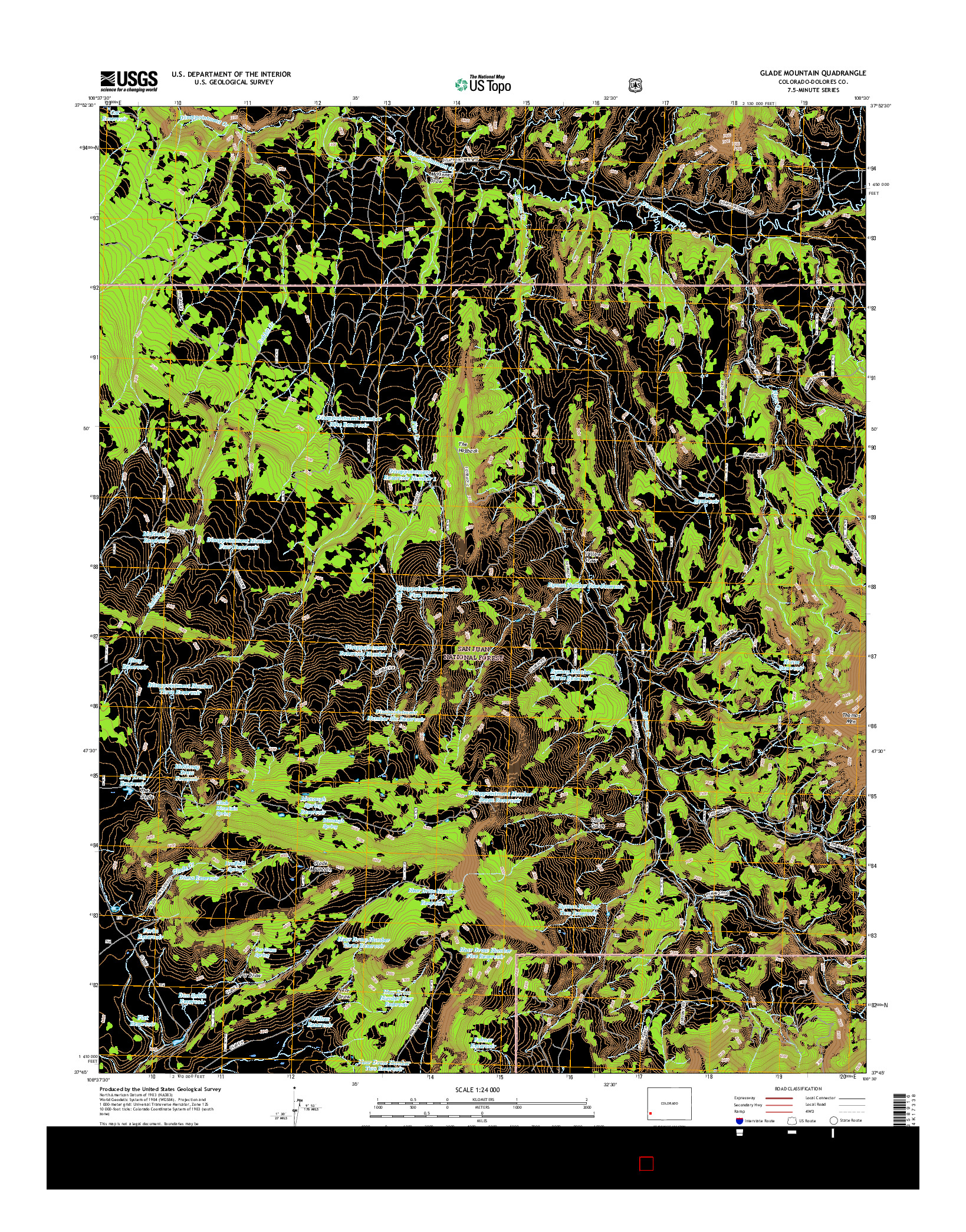 USGS US TOPO 7.5-MINUTE MAP FOR GLADE MOUNTAIN, CO 2016