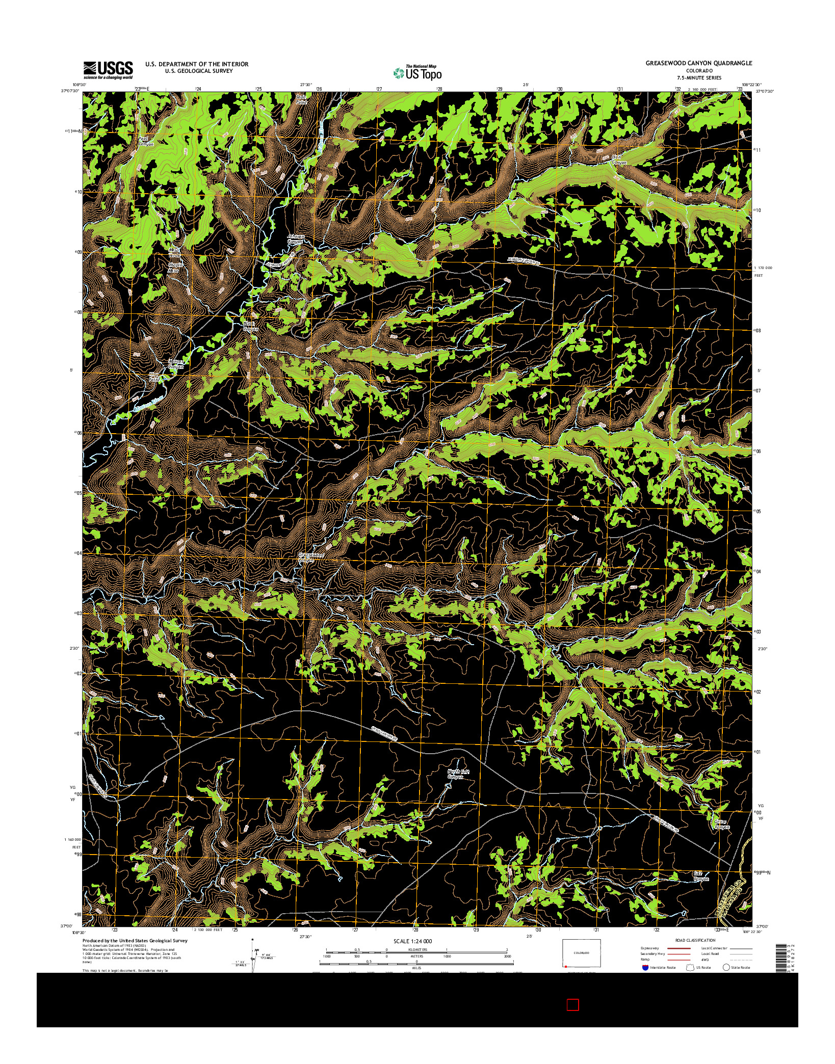 USGS US TOPO 7.5-MINUTE MAP FOR GREASEWOOD CANYON, CO 2016