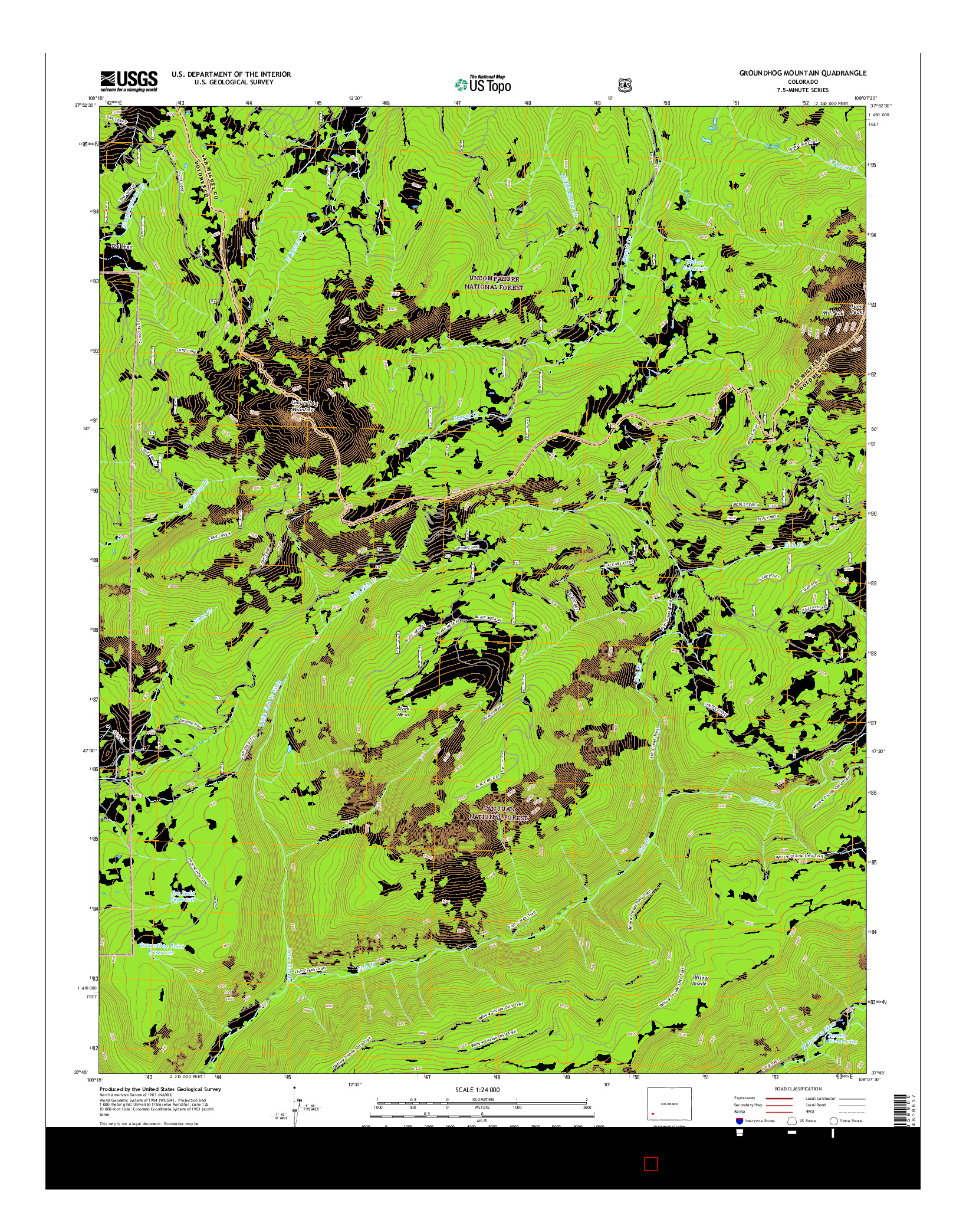 USGS US TOPO 7.5-MINUTE MAP FOR GROUNDHOG MOUNTAIN, CO 2016