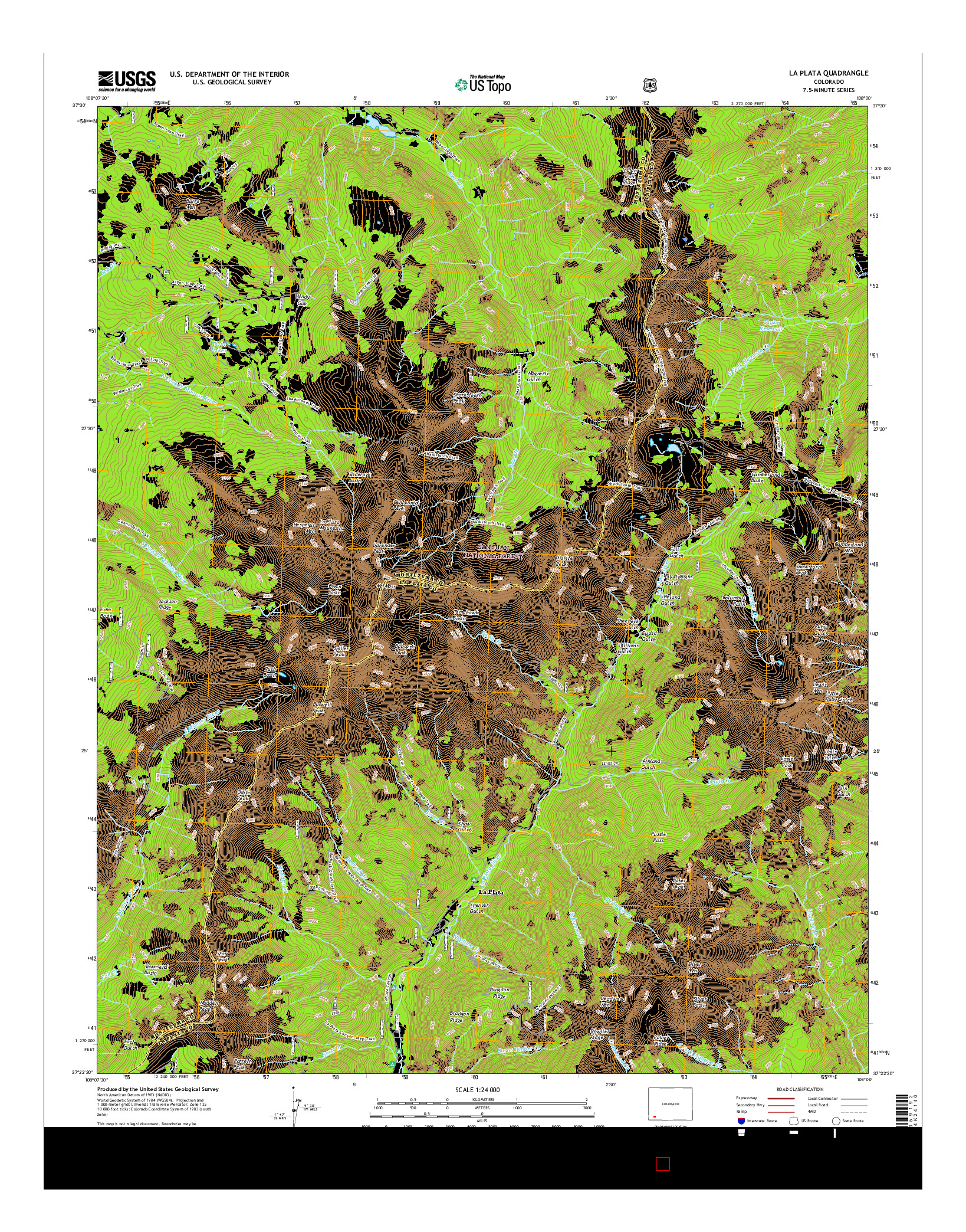 USGS US TOPO 7.5-MINUTE MAP FOR LA PLATA, CO 2016