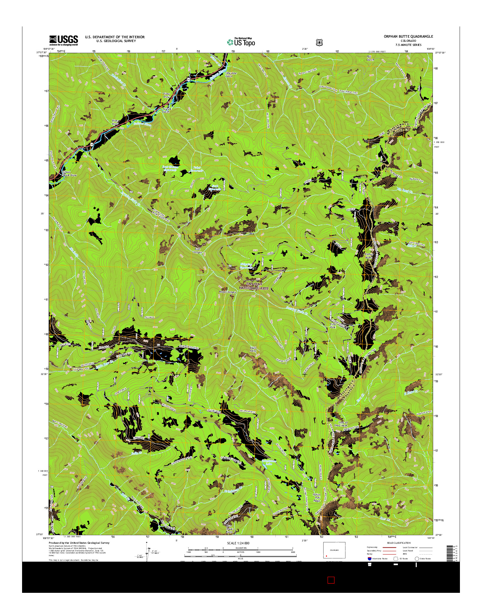 USGS US TOPO 7.5-MINUTE MAP FOR ORPHAN BUTTE, CO 2016