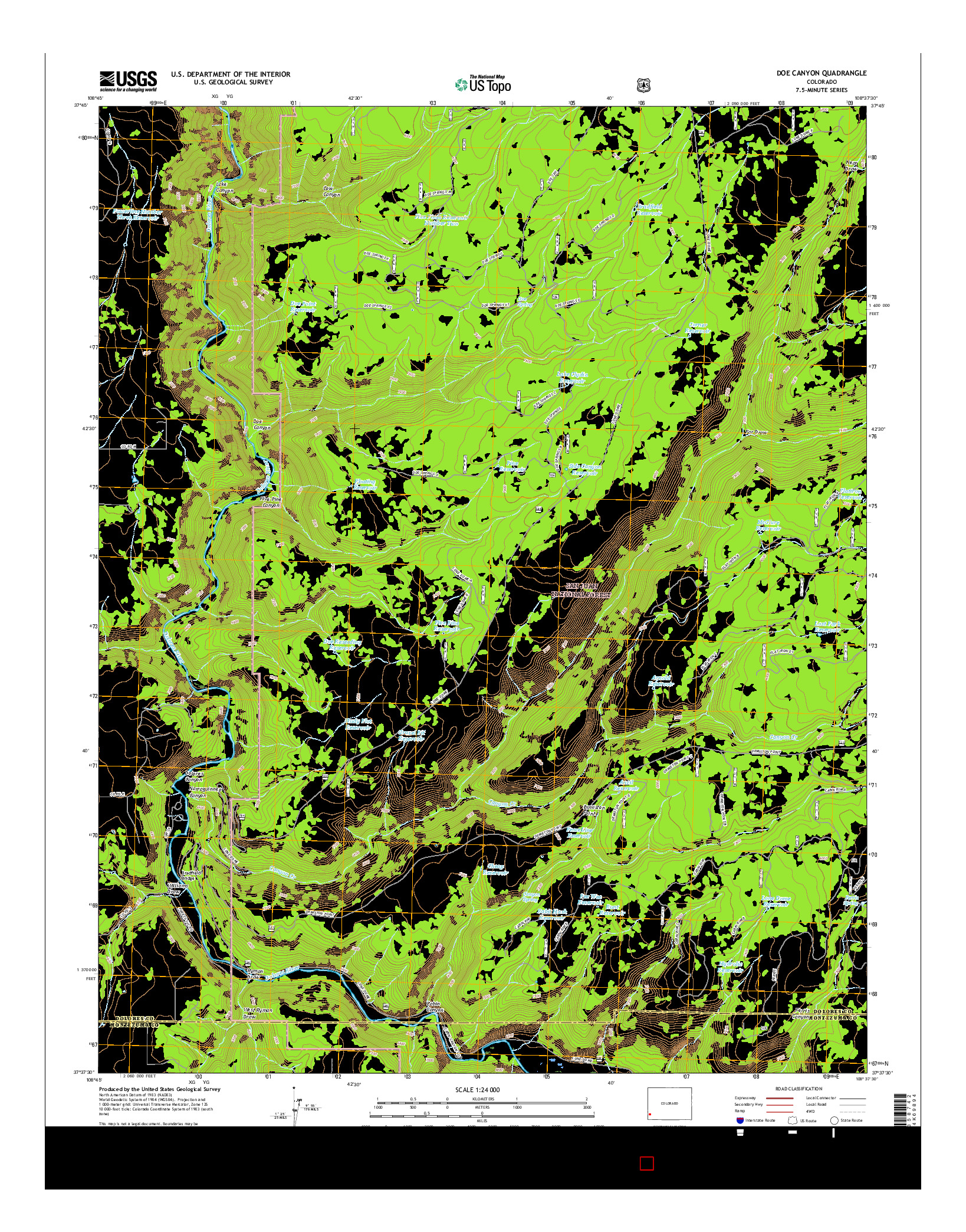 USGS US TOPO 7.5-MINUTE MAP FOR DOE CANYON, CO 2016