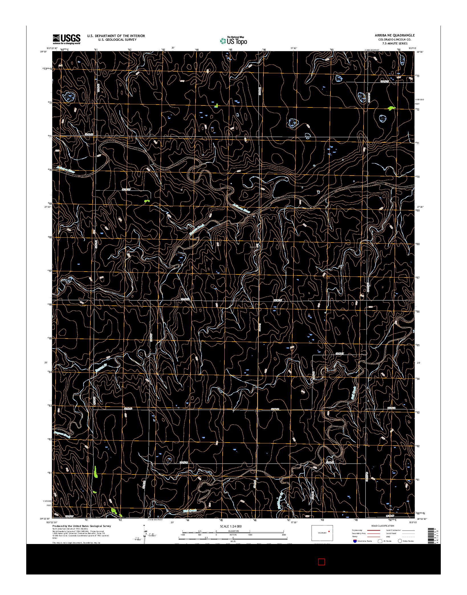 USGS US TOPO 7.5-MINUTE MAP FOR ARRIBA NE, CO 2016