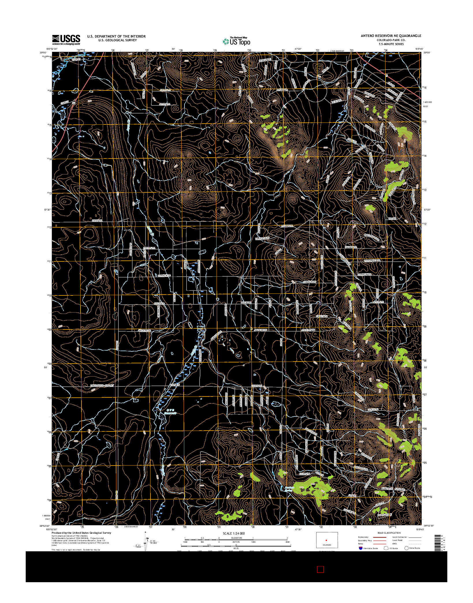 USGS US TOPO 7.5-MINUTE MAP FOR ANTERO RESERVOIR NE, CO 2016