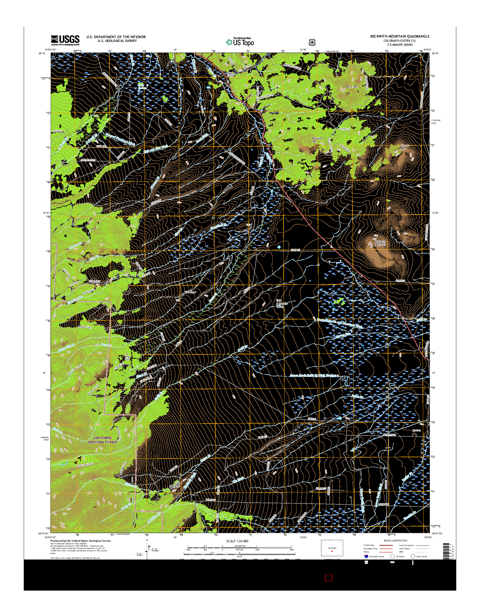 USGS US TOPO 7.5-MINUTE MAP FOR BECKWITH MOUNTAIN, CO 2016