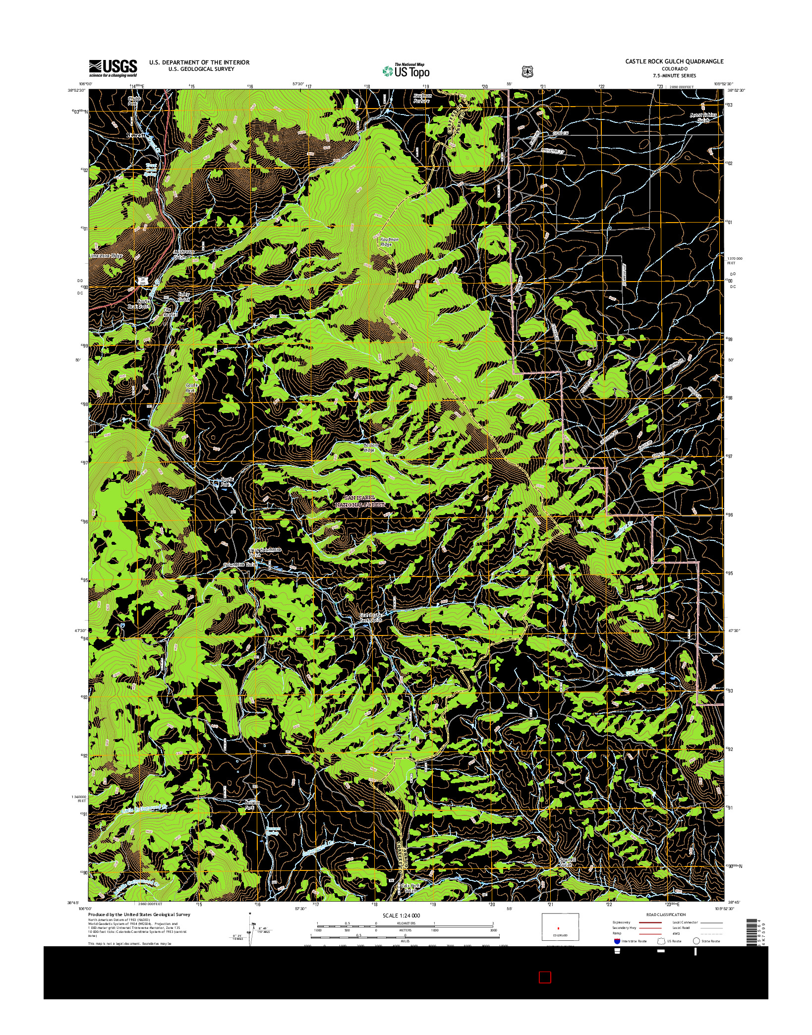 USGS US TOPO 7.5-MINUTE MAP FOR CASTLE ROCK GULCH, CO 2016