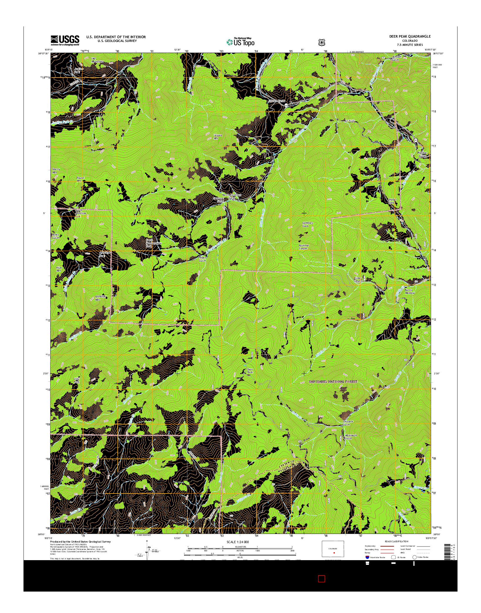 USGS US TOPO 7.5-MINUTE MAP FOR DEER PEAK, CO 2016