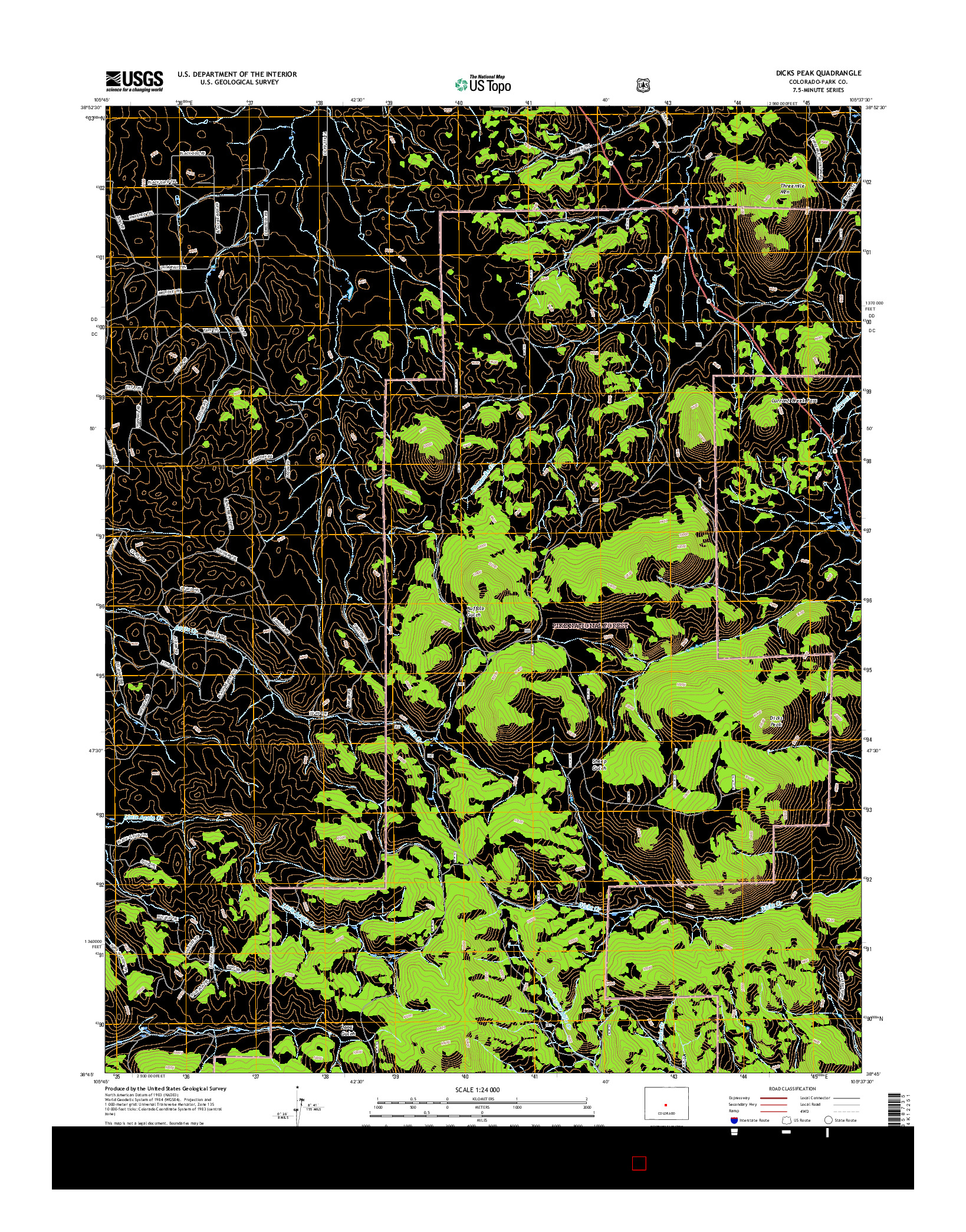 USGS US TOPO 7.5-MINUTE MAP FOR DICKS PEAK, CO 2016