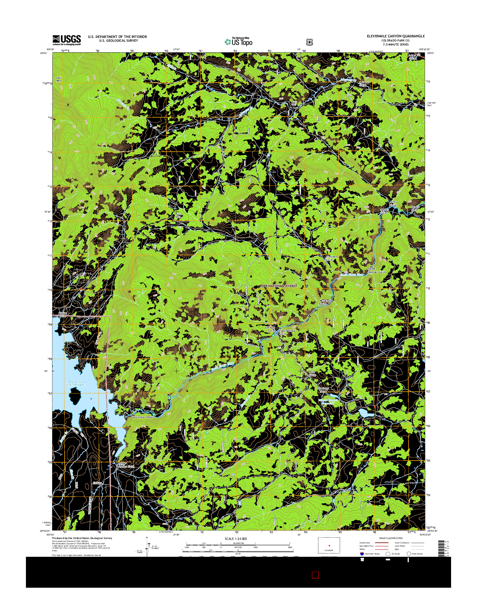 USGS US TOPO 7.5-MINUTE MAP FOR ELEVENMILE CANYON, CO 2016