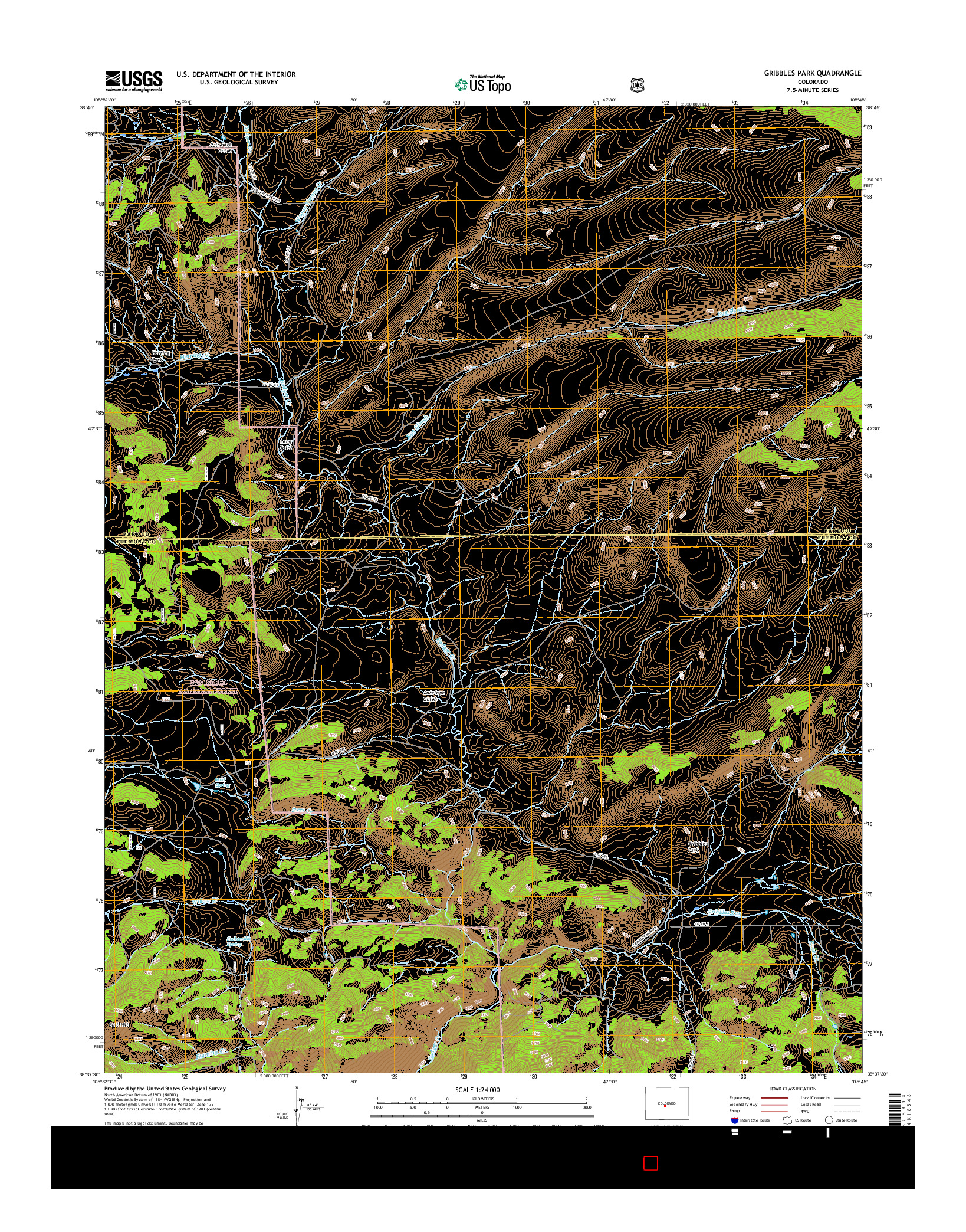 USGS US TOPO 7.5-MINUTE MAP FOR GRIBBLES PARK, CO 2016