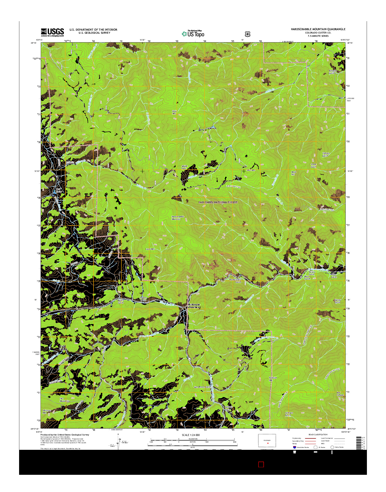 USGS US TOPO 7.5-MINUTE MAP FOR HARDSCRABBLE MOUNTAIN, CO 2016