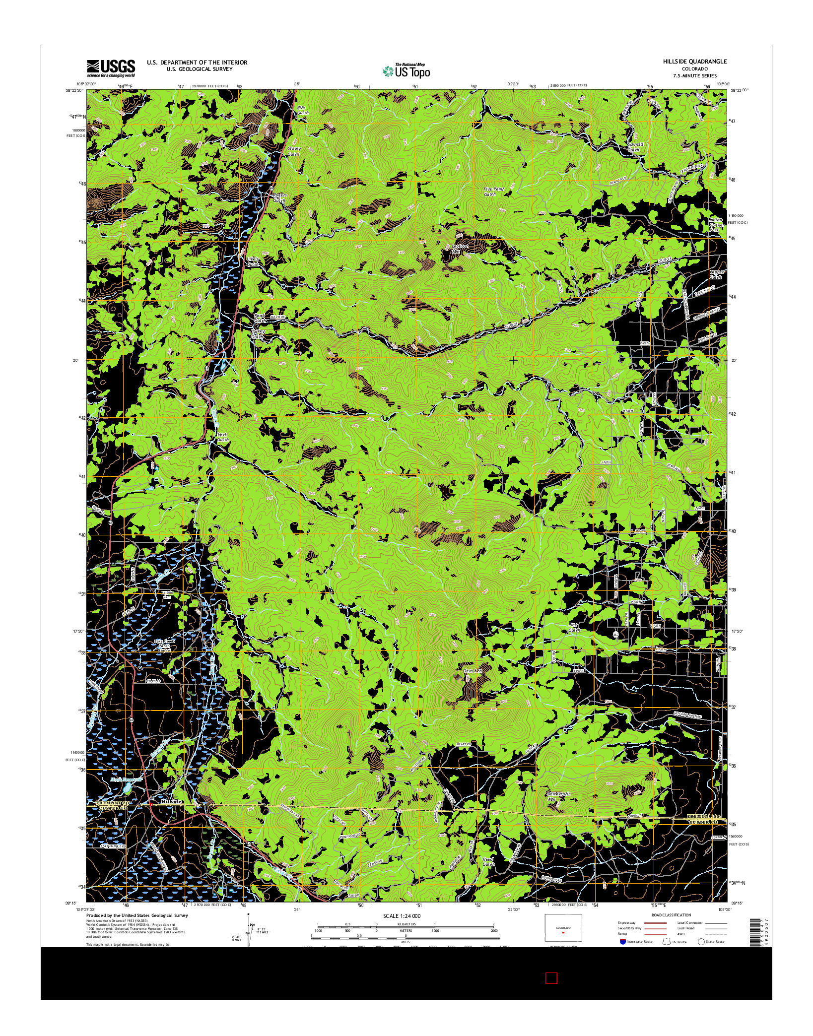 USGS US TOPO 7.5-MINUTE MAP FOR HILLSIDE, CO 2016