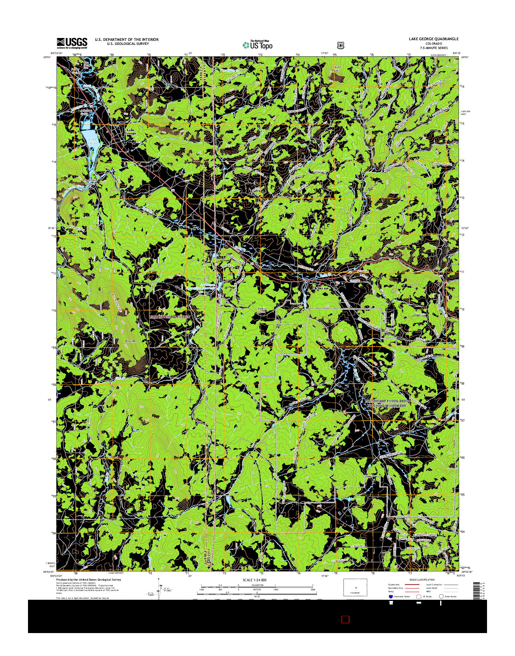 USGS US TOPO 7.5-MINUTE MAP FOR LAKE GEORGE, CO 2016